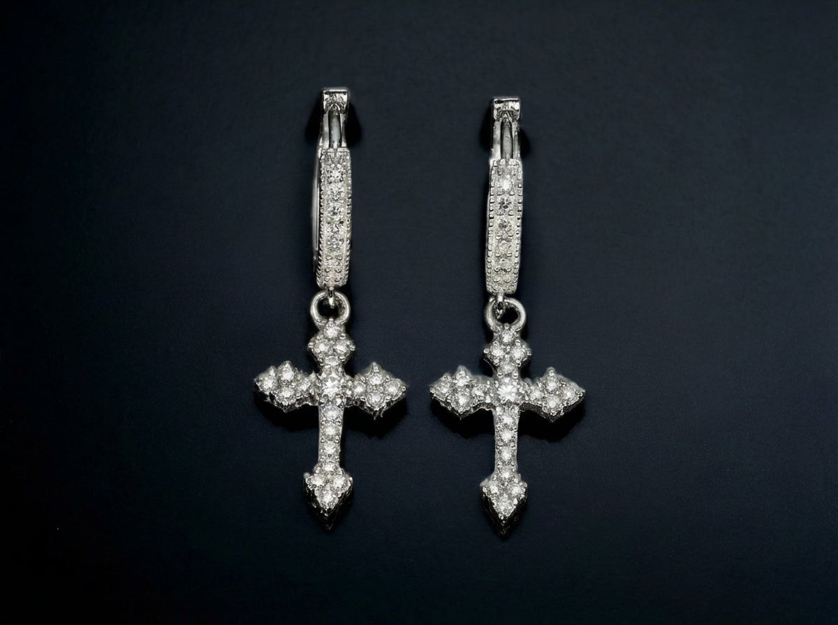 Moissanite Cross Hoop Earrings – 925 Silver | D - Color VVS Brilliance