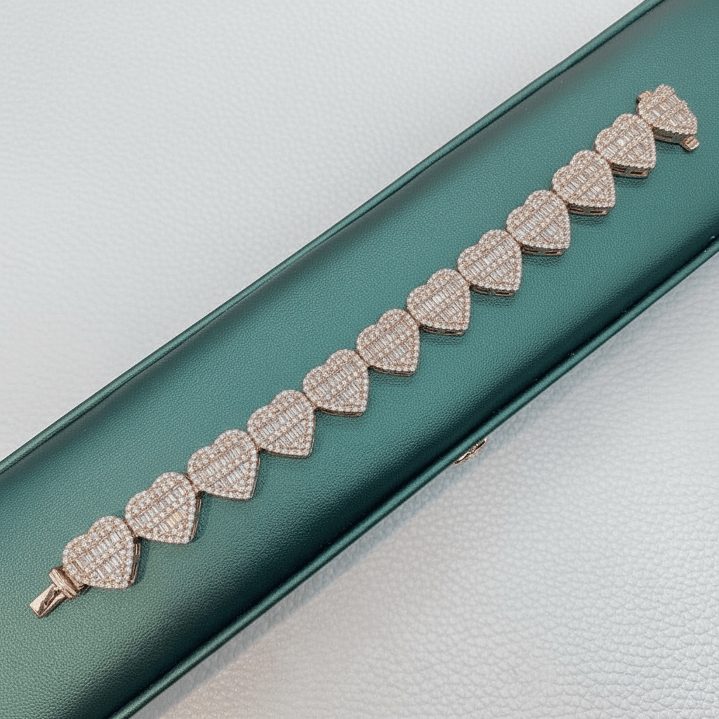 Radiant Hearts Halo Baguette Bracelet – 7.26ct Moissanite Gemstone