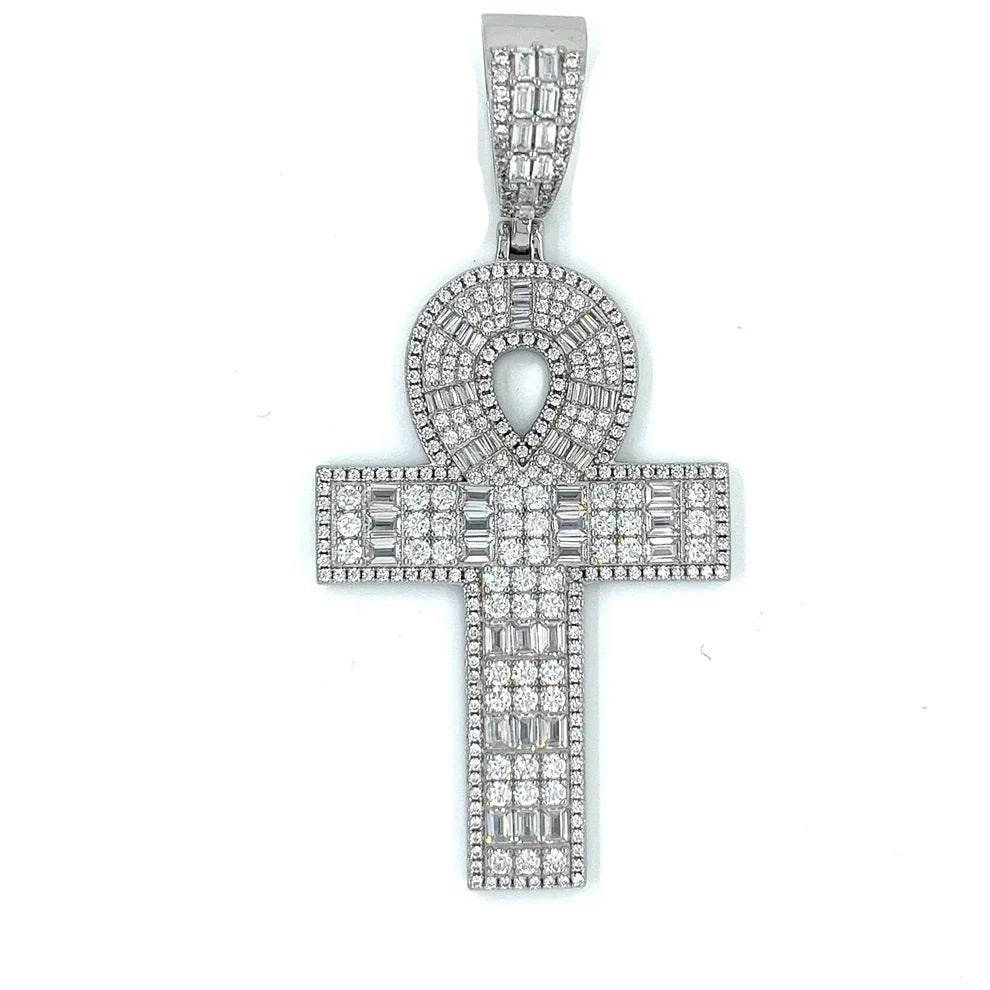 Round and Baguette Moissanite Ankh Pendant