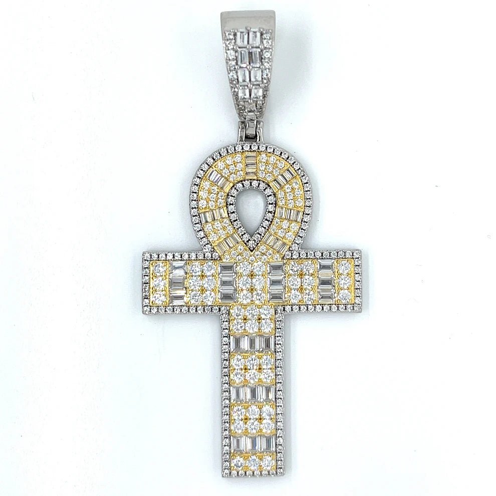 Round and Baguette Moissanite Ankh Pendant
