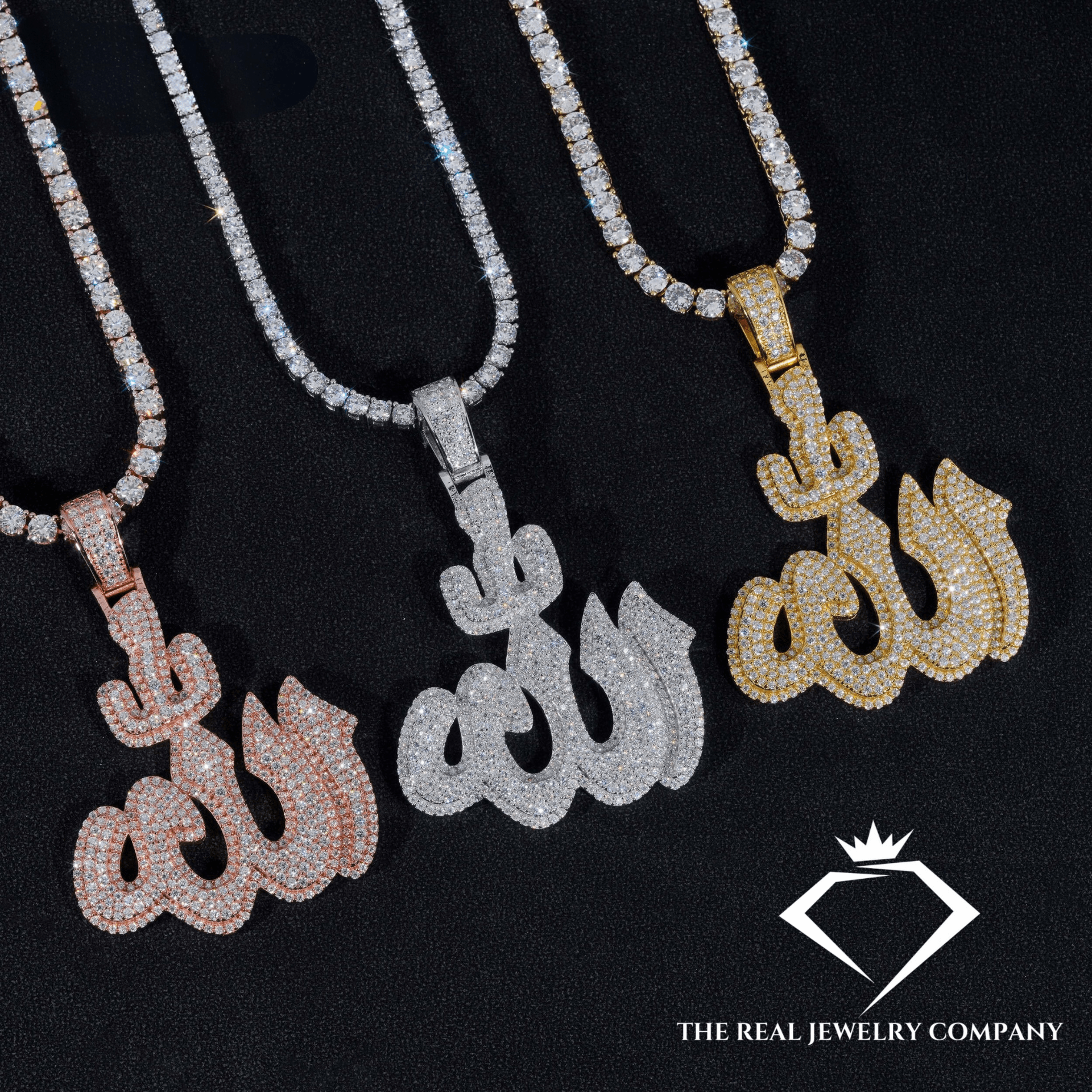 Round Cut Moissanite Allah Pendant