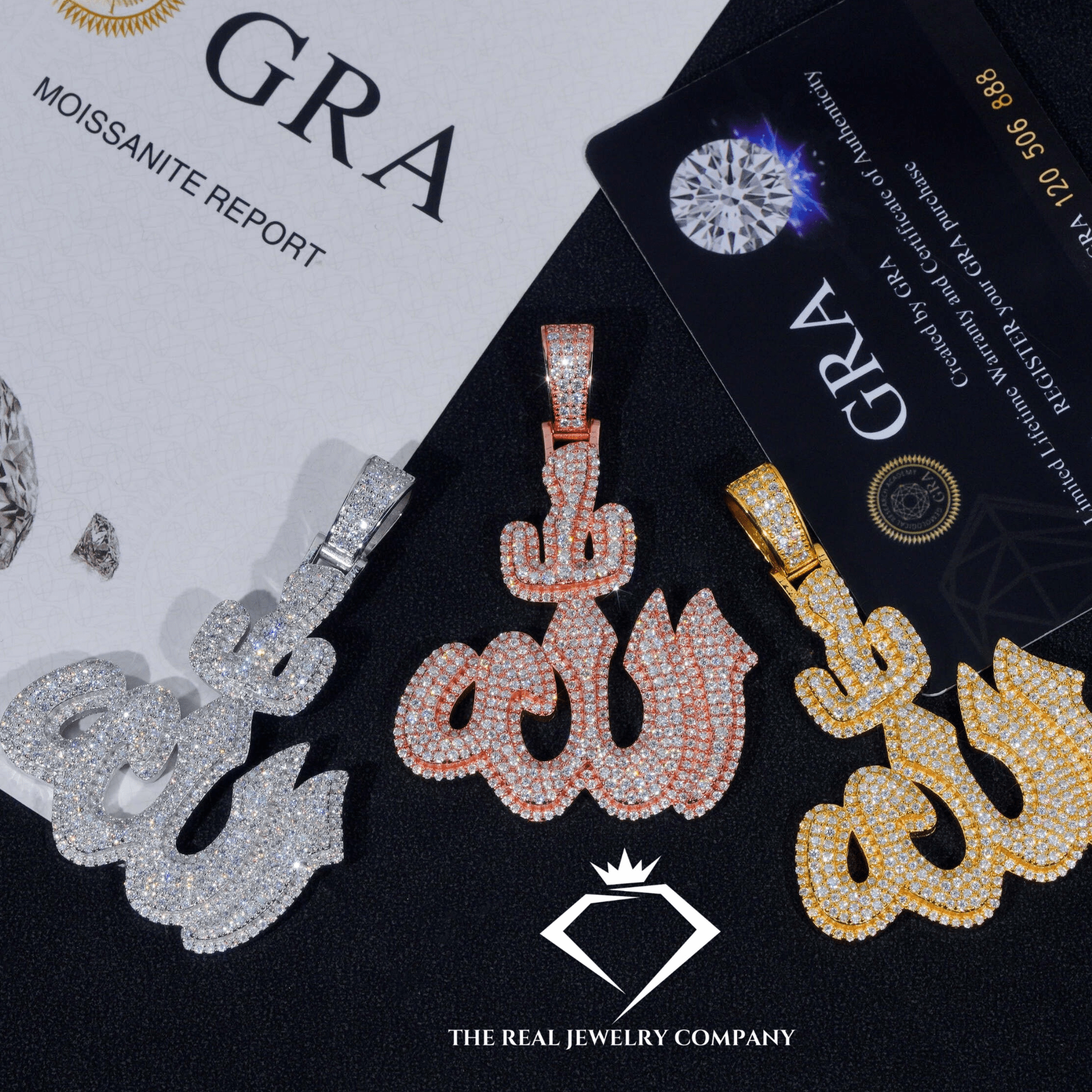 Round Cut Moissanite Allah Pendant