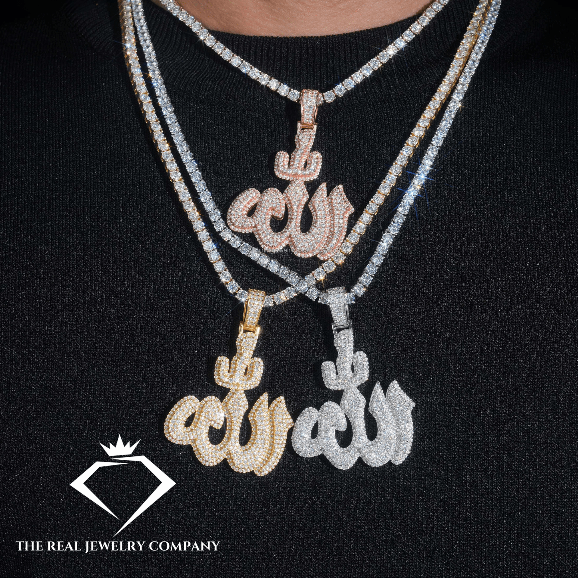 Round Cut Moissanite Allah Pendant