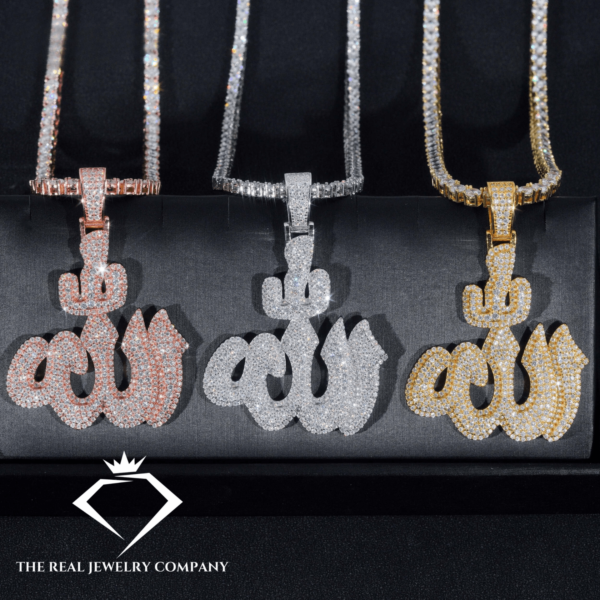 Round Cut Moissanite Allah Pendant