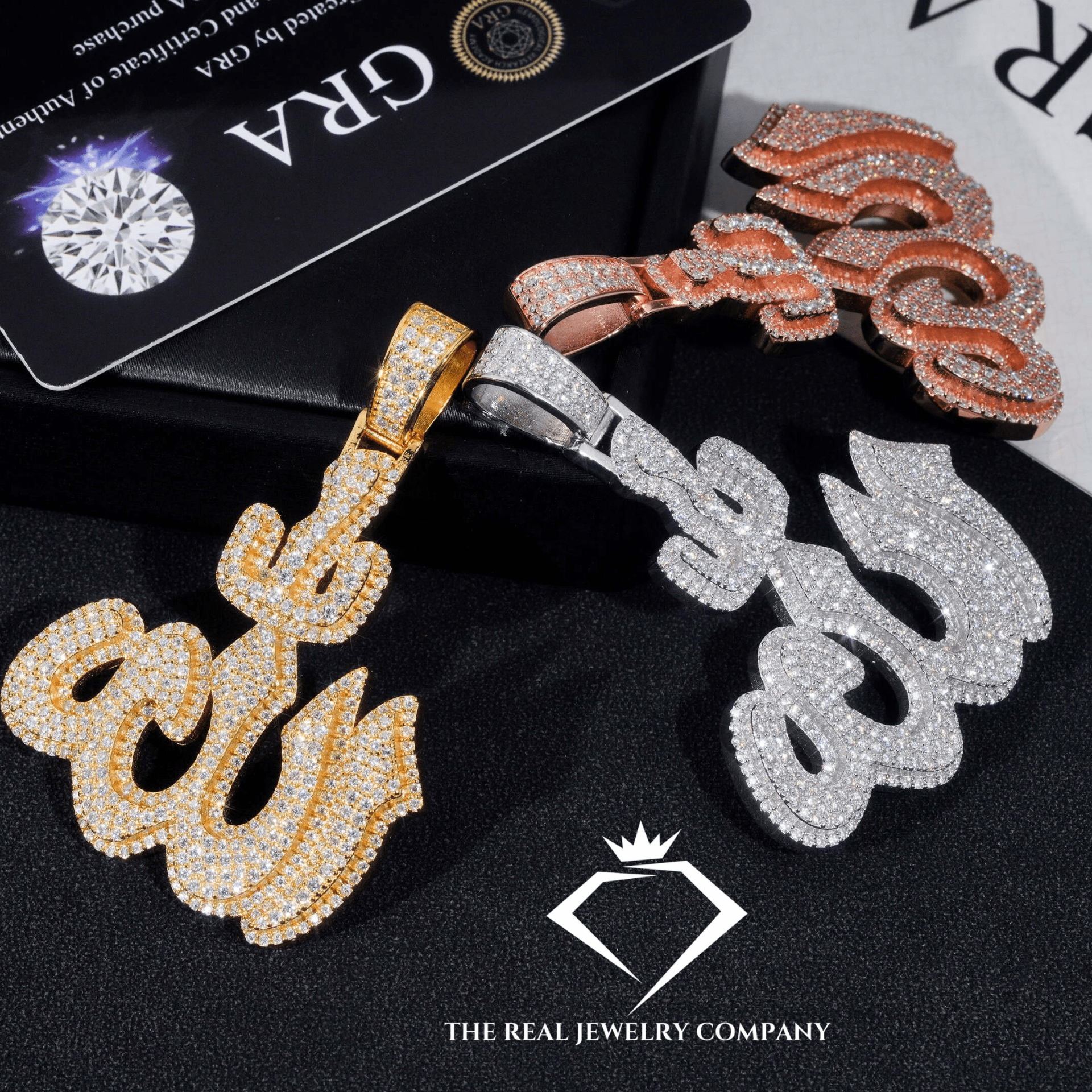 Round Cut Moissanite Allah Pendant