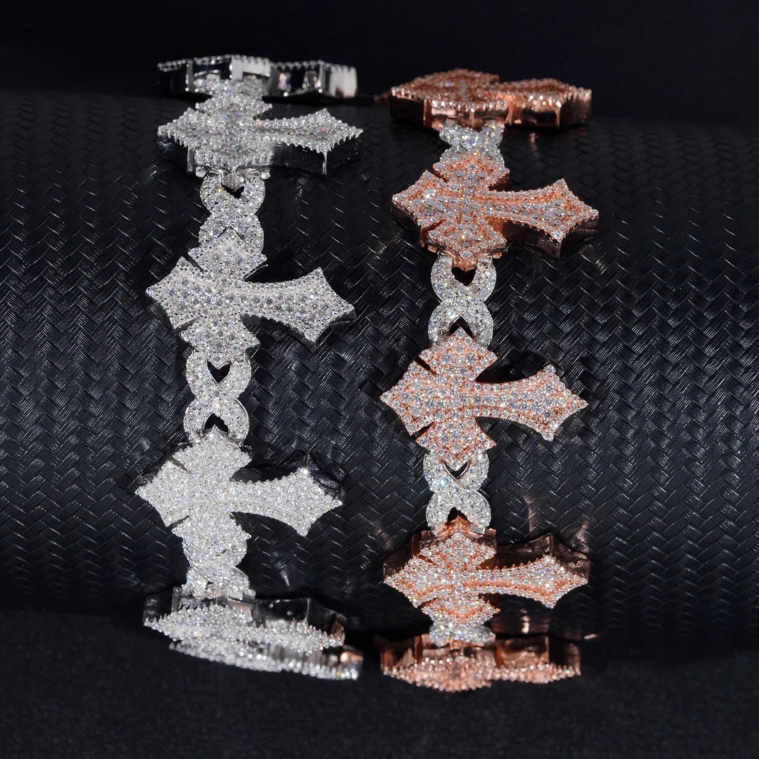 Rustic Moissanite Cross Infinity Link Bracelet