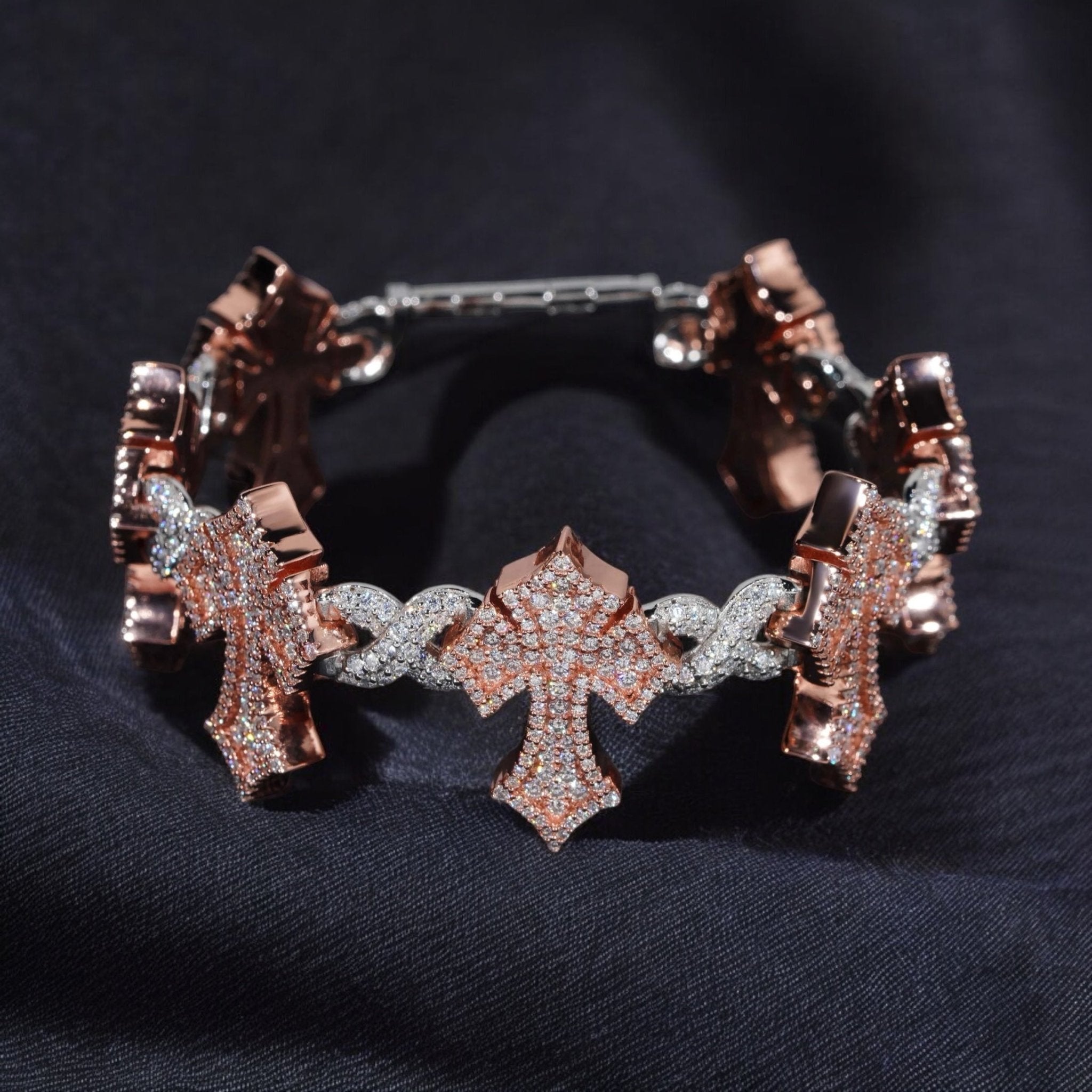 Rustic Moissanite Cross Infinity Link Bracelet