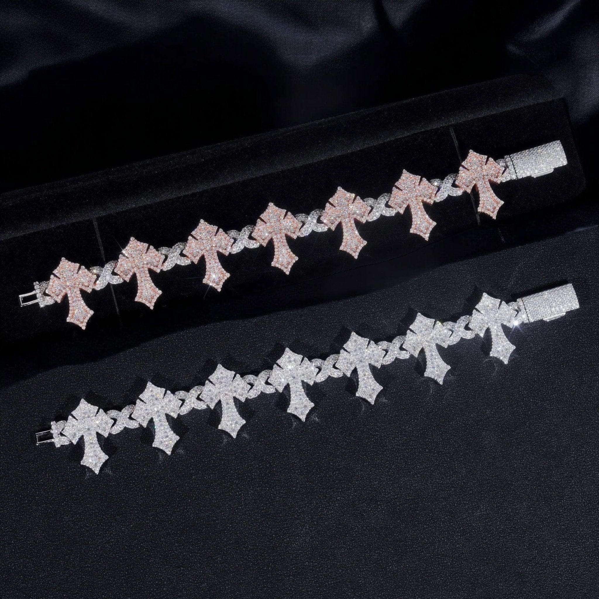 Rustic Moissanite Cross Infinity Link Bracelet