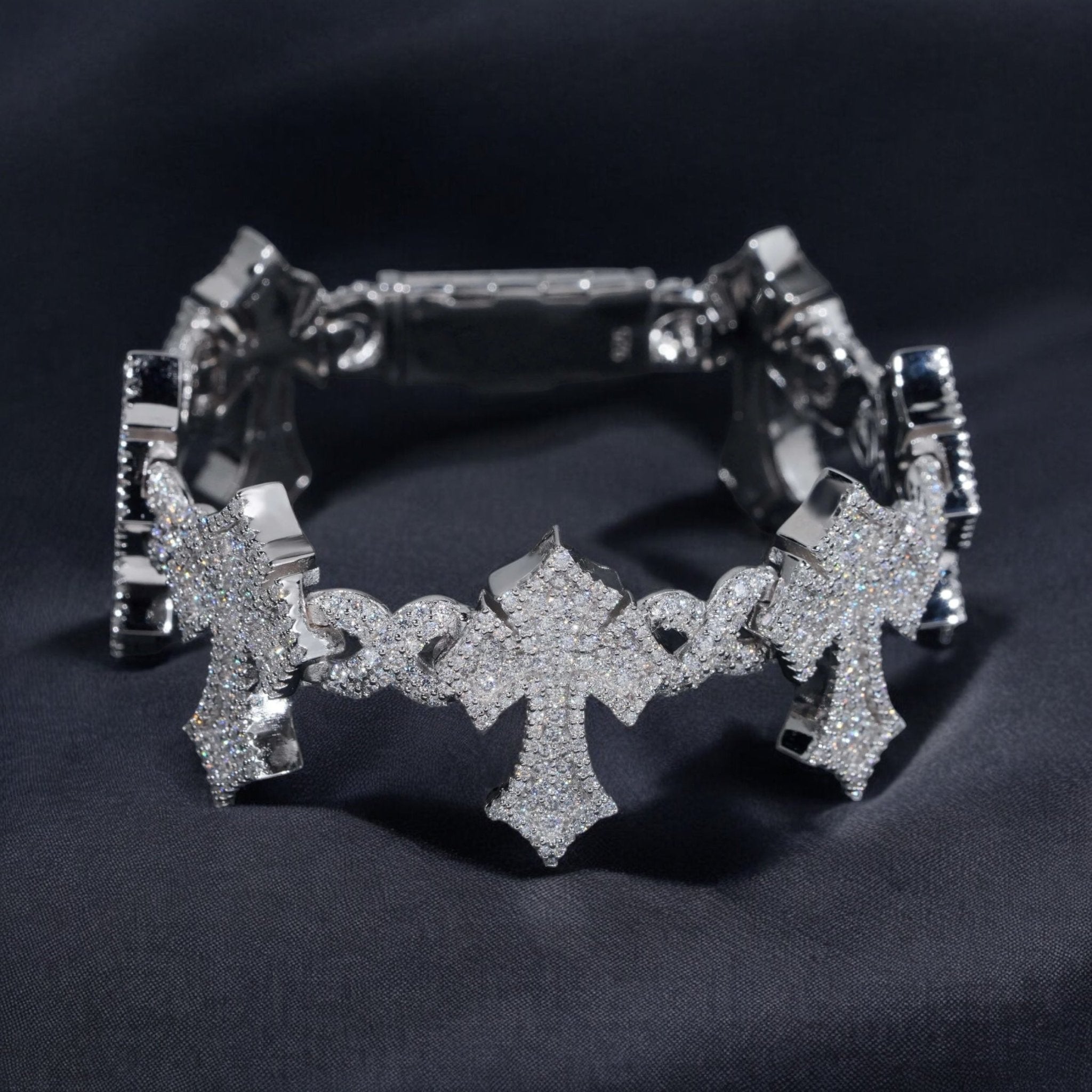 Rustic Moissanite Cross Infinity Link Bracelet