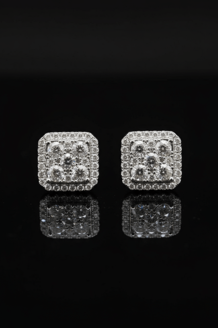 Square Cluster Moissanite Earrings