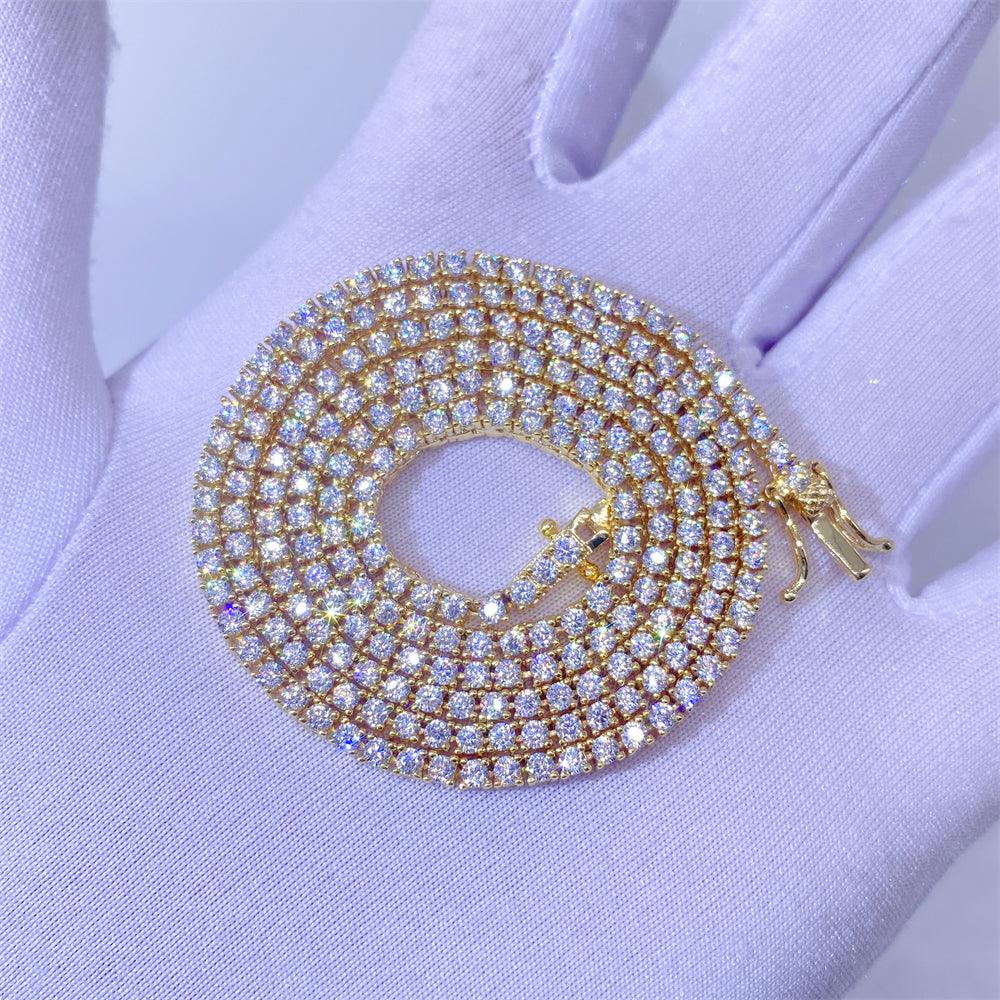 10K Solid Gold 2mm Moissanite Tennis Chain