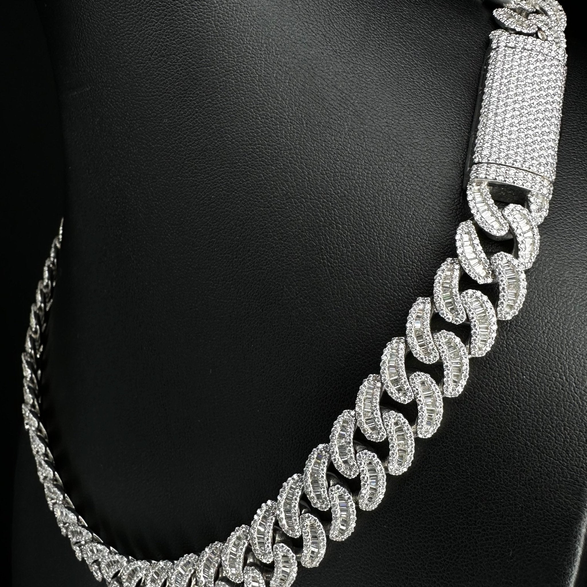 15MM Baguette Diamond Cuban Chain close-up - The Real Jewelry Company