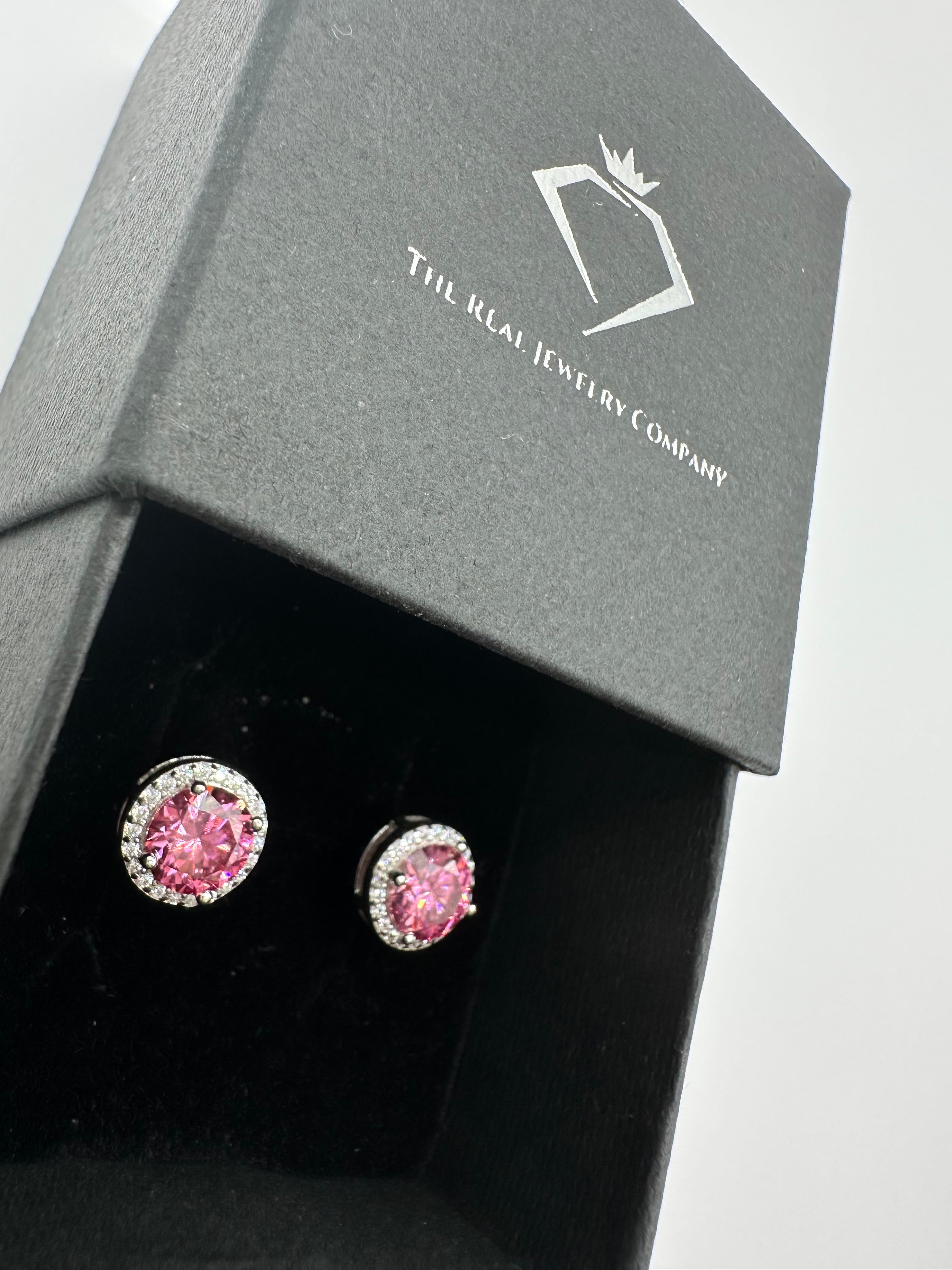 Pink Moissanite Halo Earrings The Real Jewelry Company