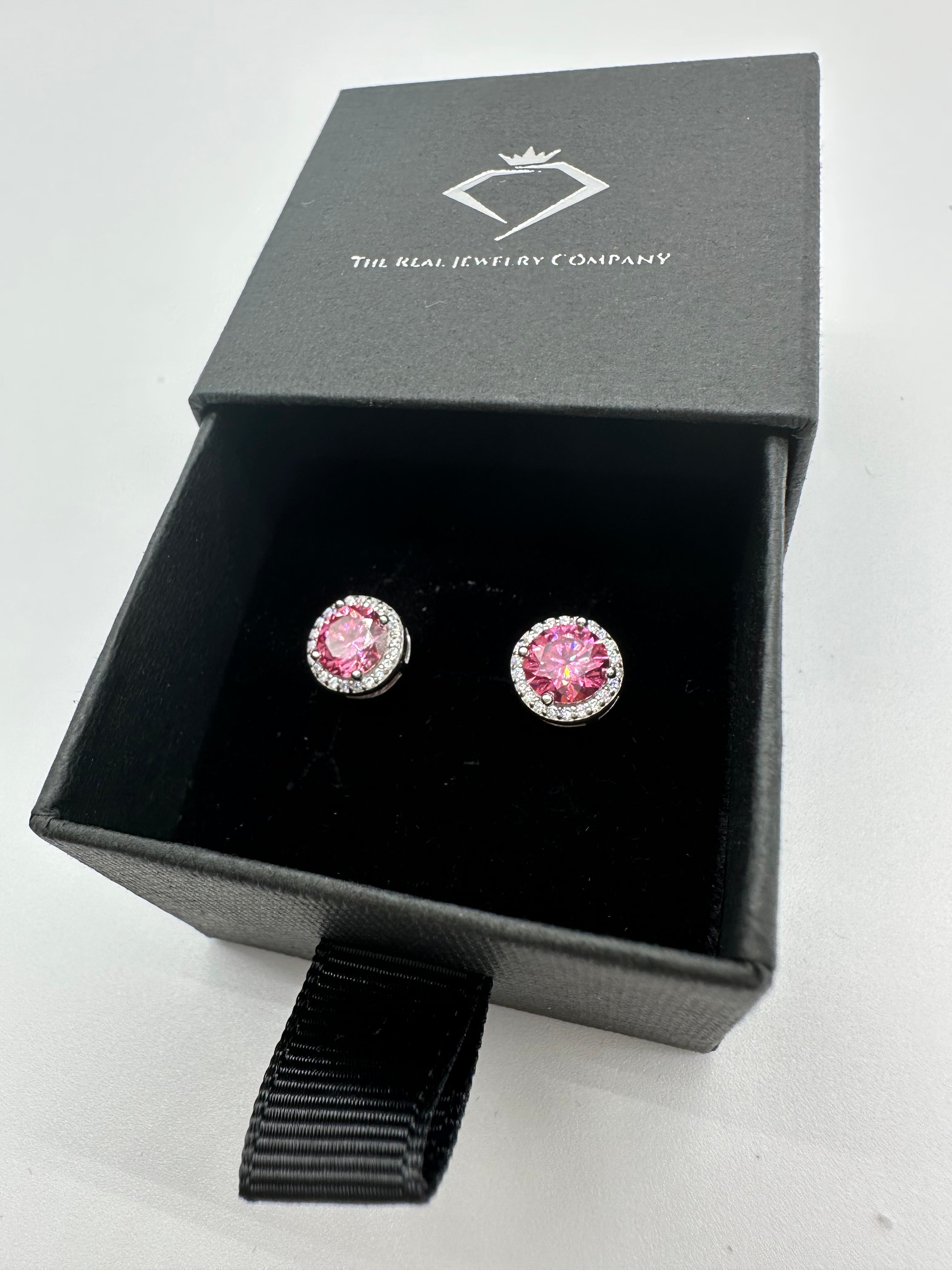 Pink Moissanite Halo Earrings The Real Jewelry Company