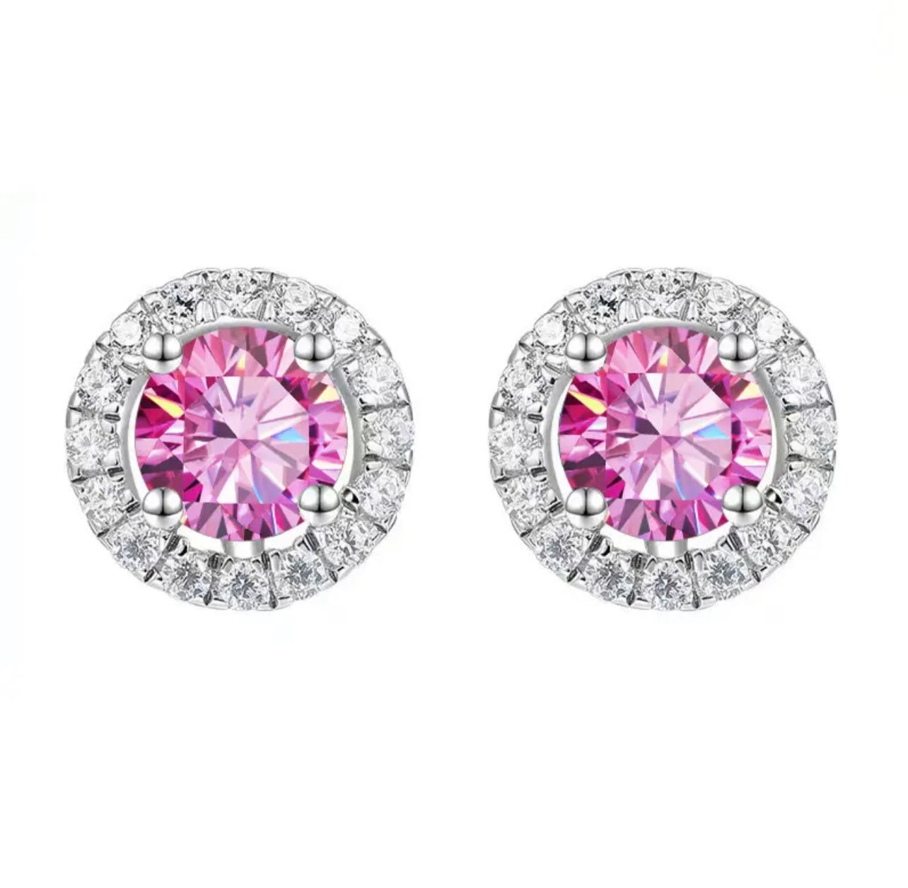 Pink Moissanite Halo Earrings