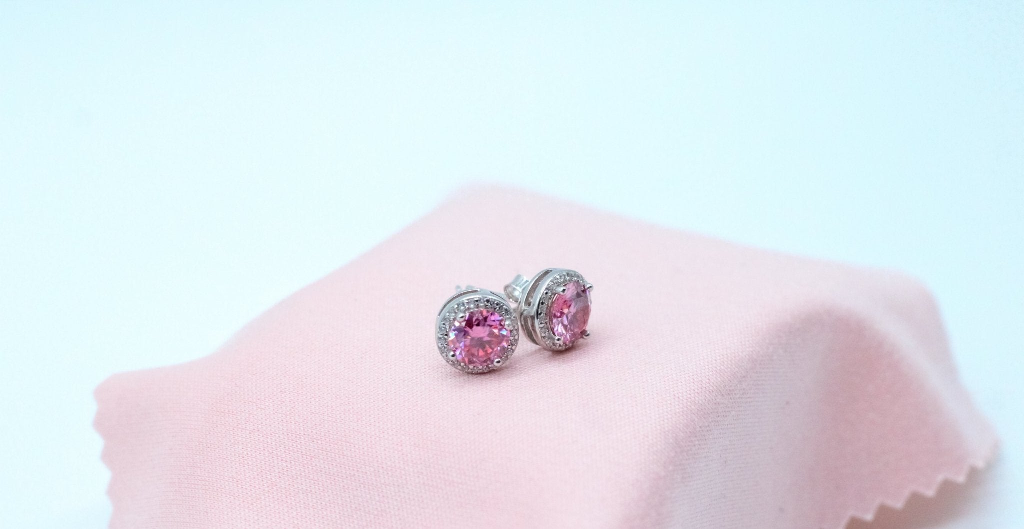 Pink Moissanite Halo Earrings