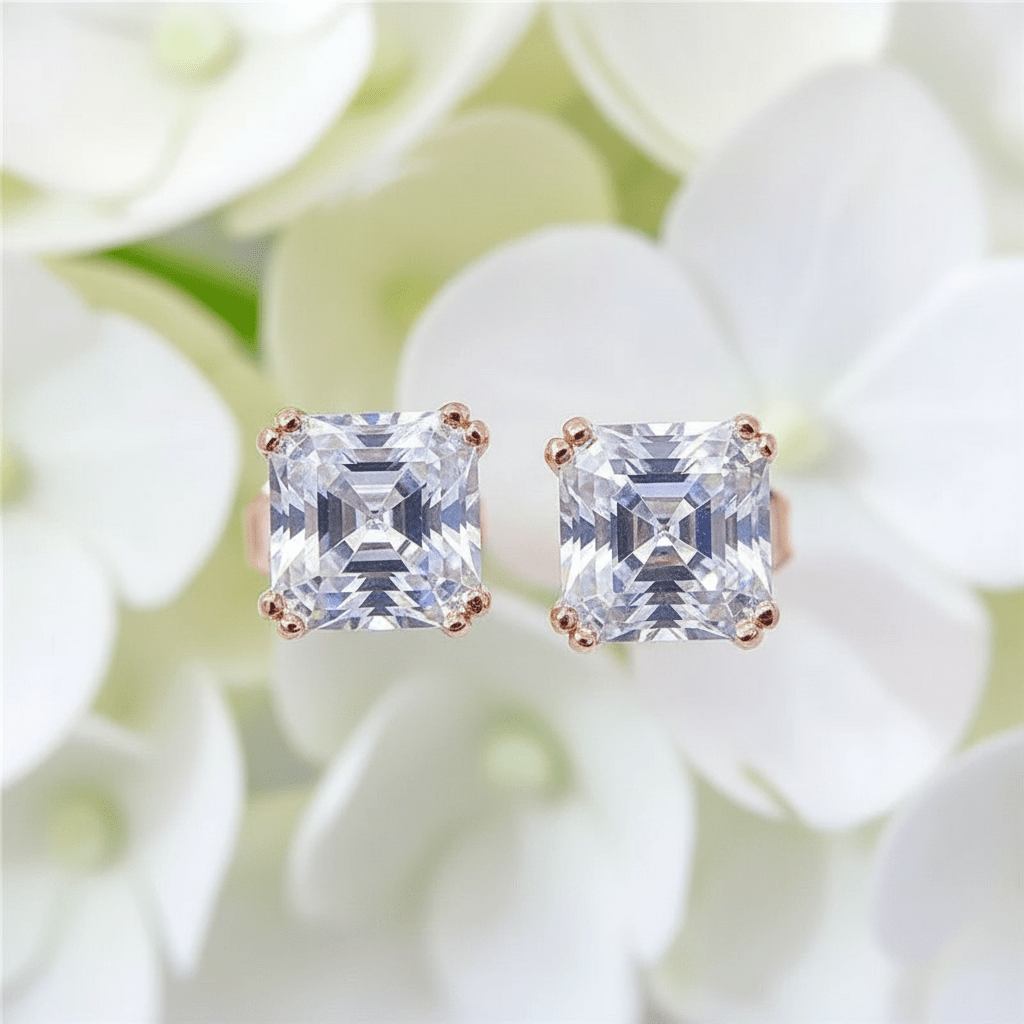 10k Gold Asscher Cut Moissanite Earrings
