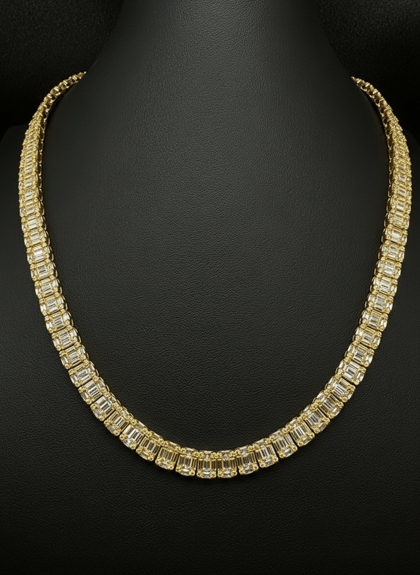 10MM Baguette Moissanite Tennis Chain (Version 2) – Dual - Cut D - Color Brilliance
