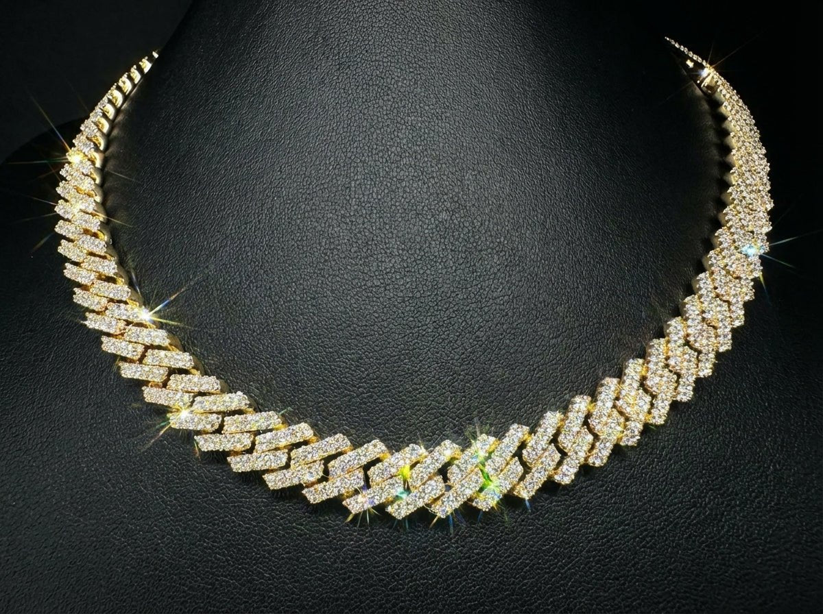 12MM Moissanite Prong Style Cuban Chain – D - Color VVS Brilliance