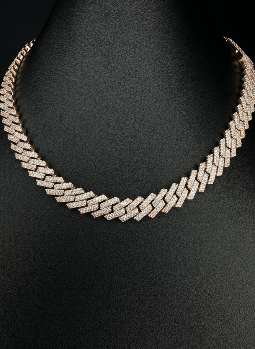 12MM Moissanite Prong Style Cuban Chain – D - Color VVS Brilliance