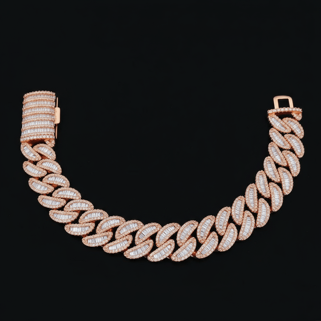 15mm Baguette Moissanite Miami Link Cuban Bracelet