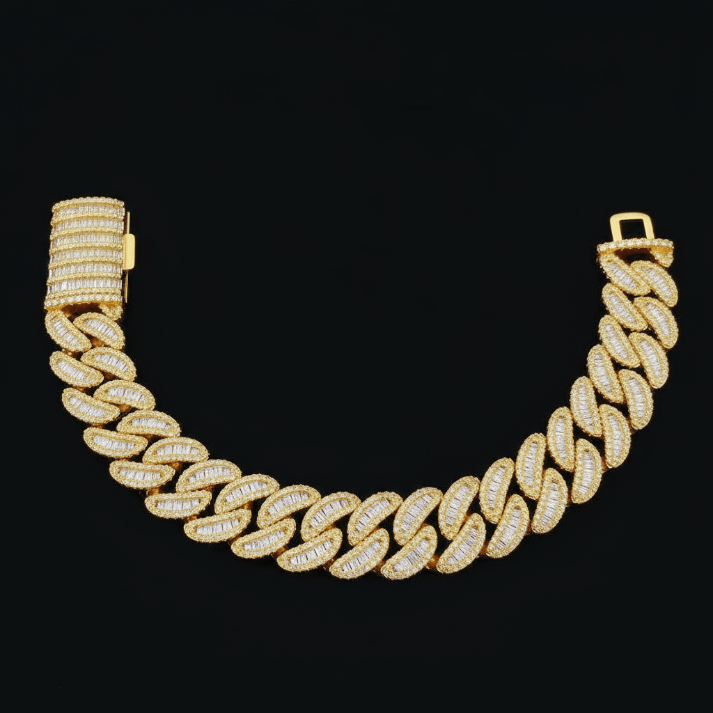 15mm Baguette Moissanite Miami Link Cuban Bracelet