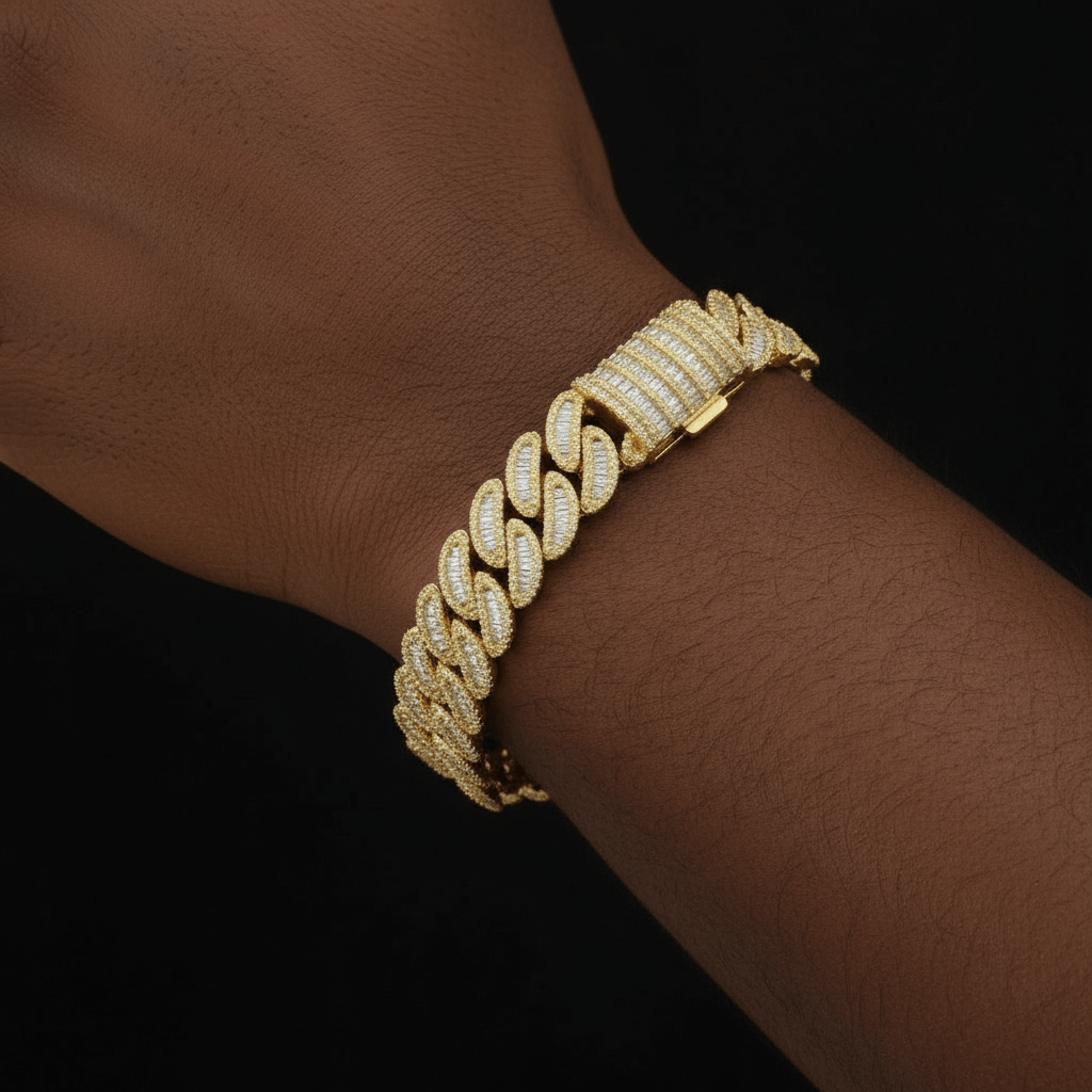 15mm Baguette Moissanite Miami Link Cuban Bracelet