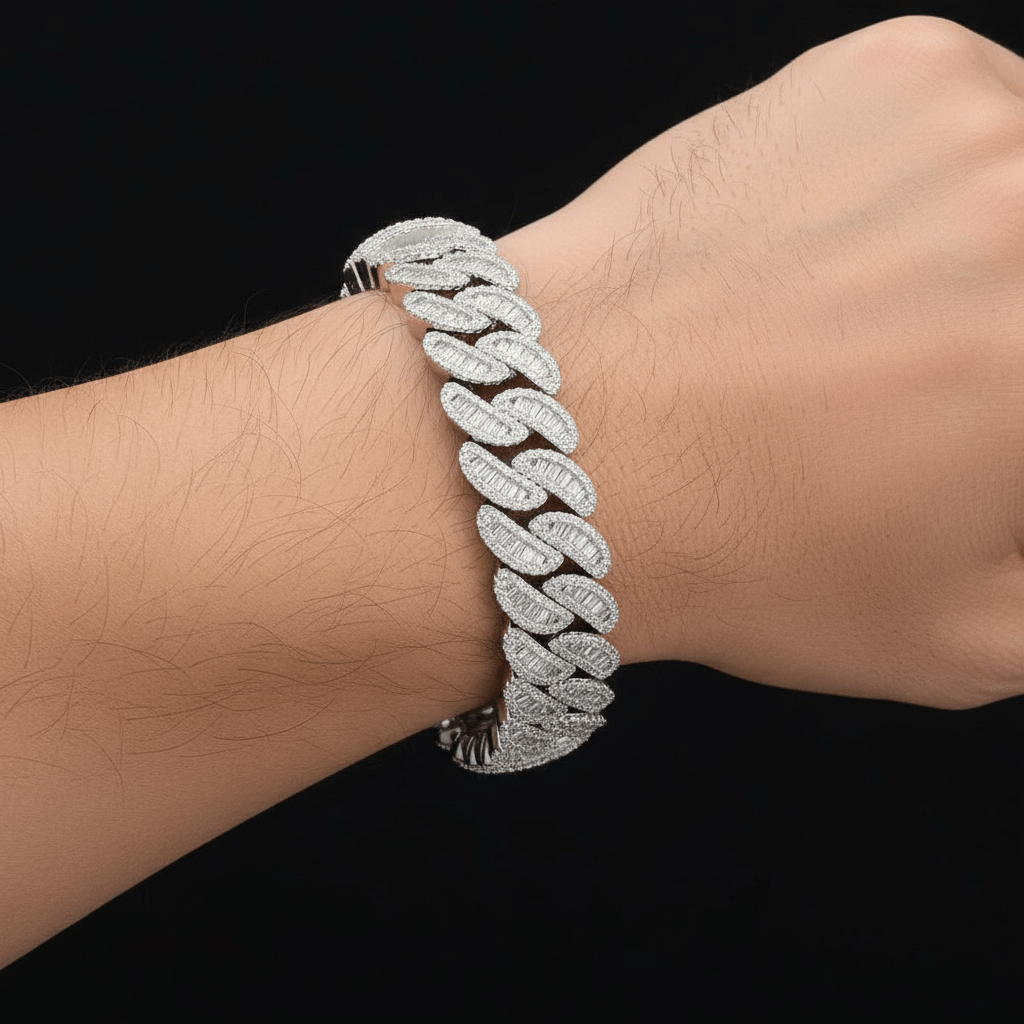 15mm Baguette Moissanite Miami Link Cuban Bracelet