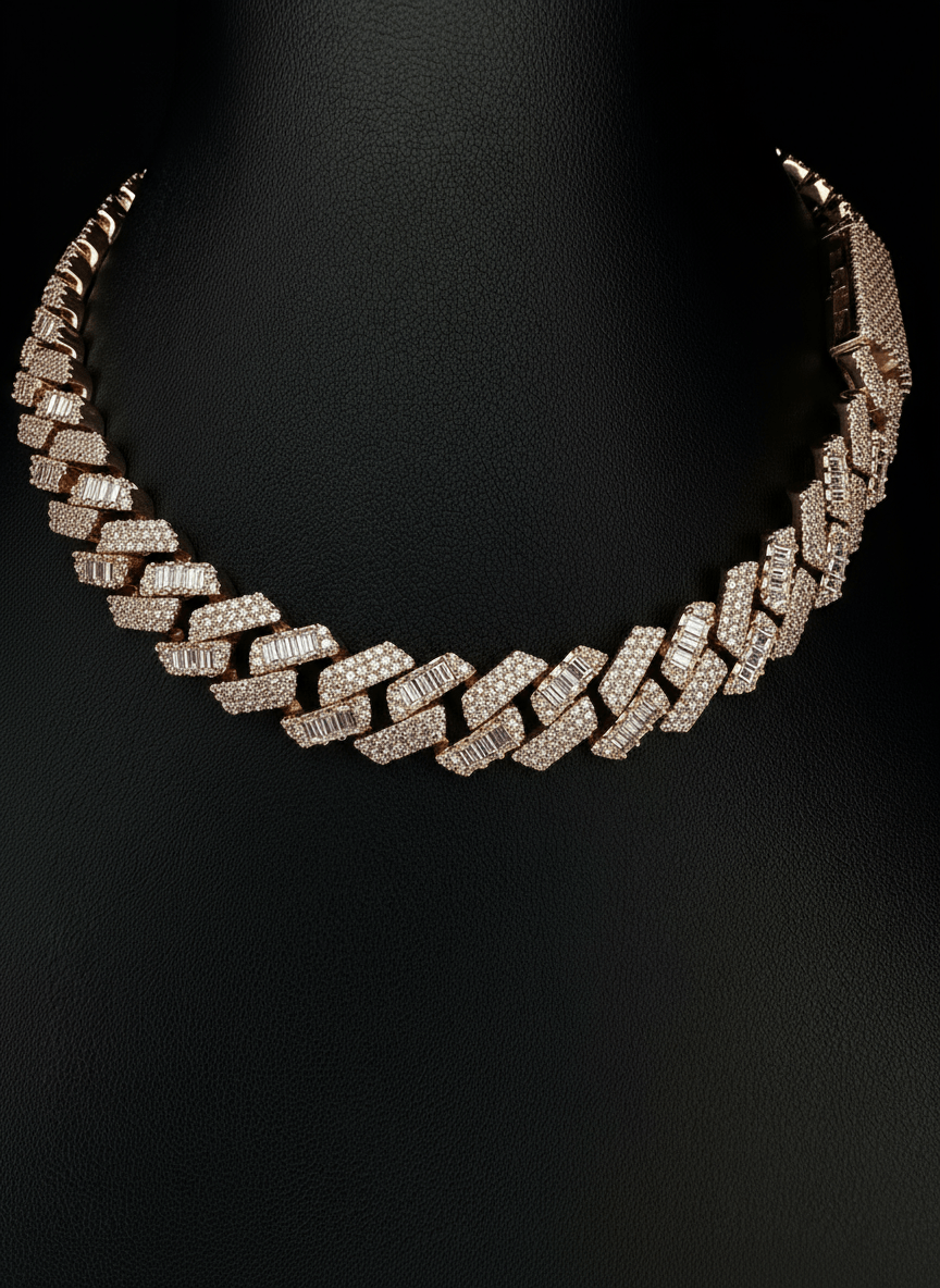 15mm Emerald and Round Cut Moissanite Cuban Chain