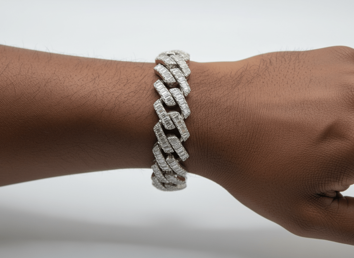 15MM Emerald Cut Moissanite Cuban Bracelet – D - Color IF–VVS1 Brilliance