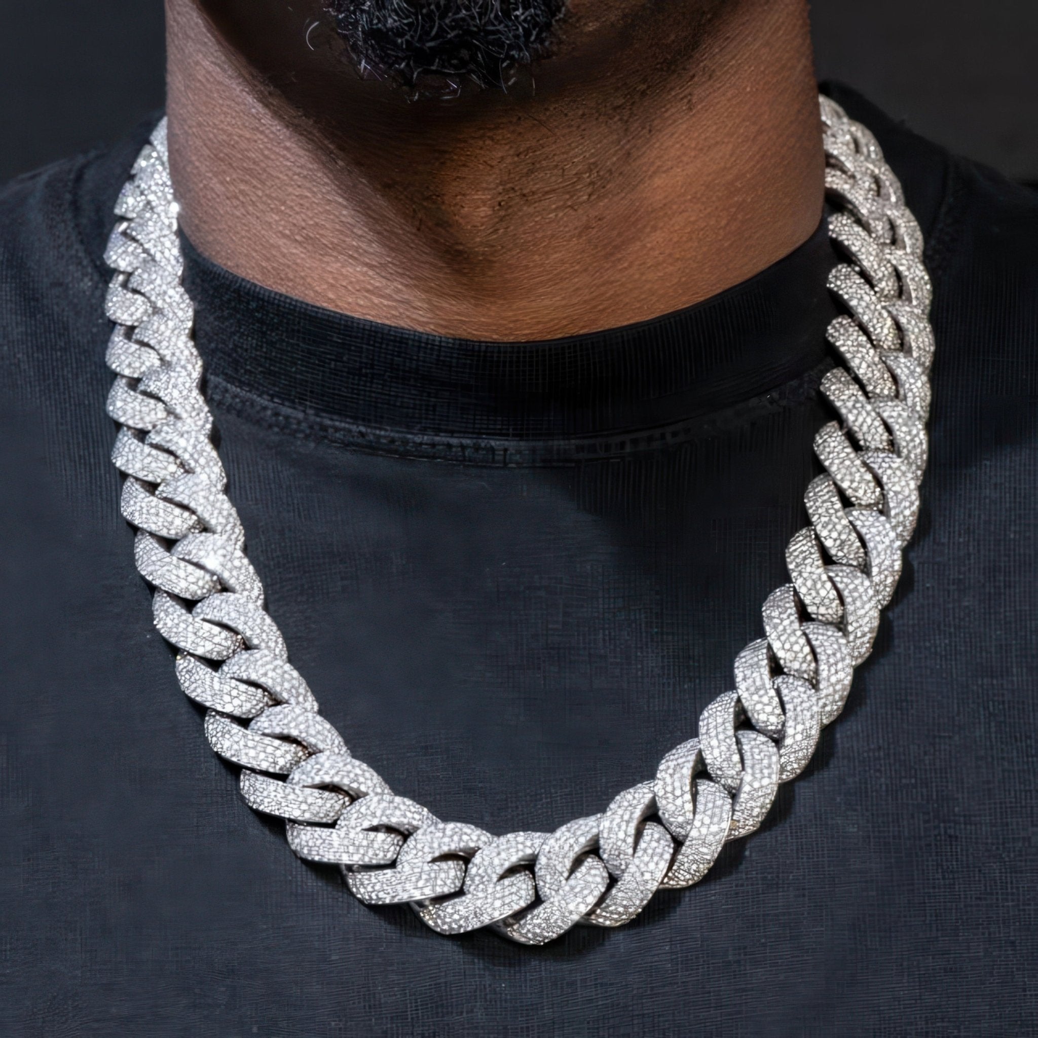 15MM Silver and Lab Diamond Cuban Chain