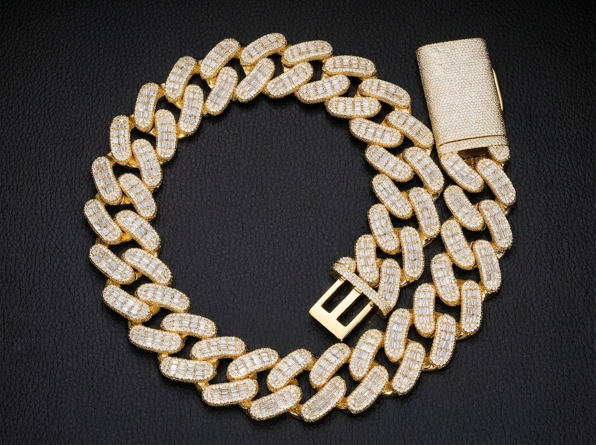 23MM Double Row Baguette Moissanite Cuban Chain – 55.6ct D - Color VVS Brilliance