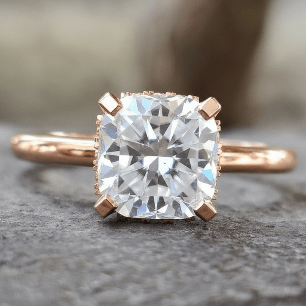 2CT Cushion Cut Moissanite 10K Solid Gold Engagement Ring