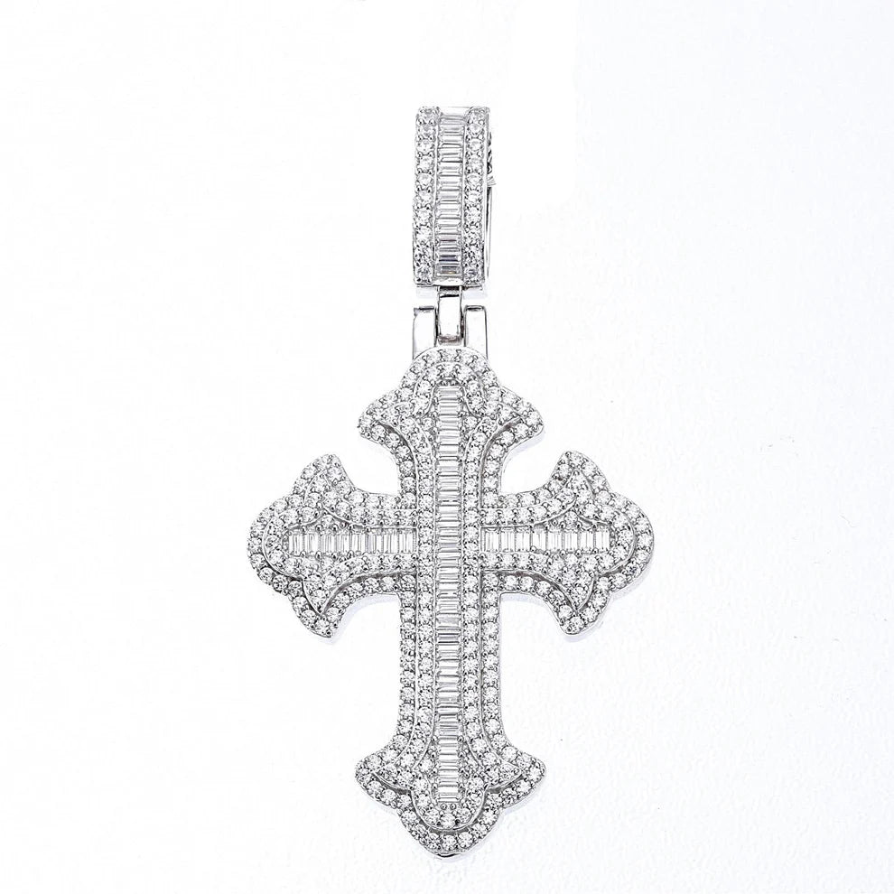 925 Silver Baguette - Cut Moissanite Cross Pendant - The Real Jewelry CompanyThe Real Jewelry CompanyCharms & Pendants