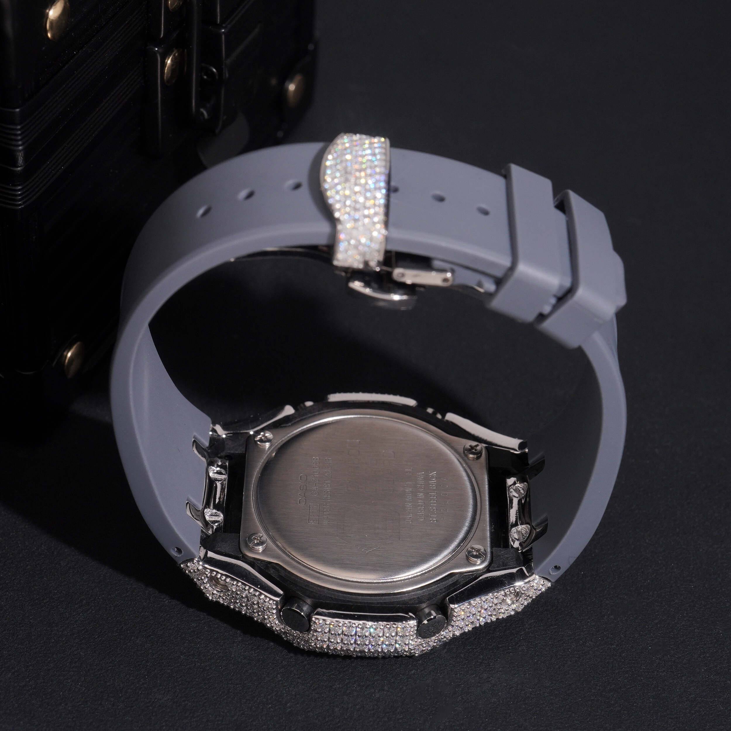 Moissanite Diamond G Shock Watch GA2100 Gray Band detail - The Real Jewelry Company