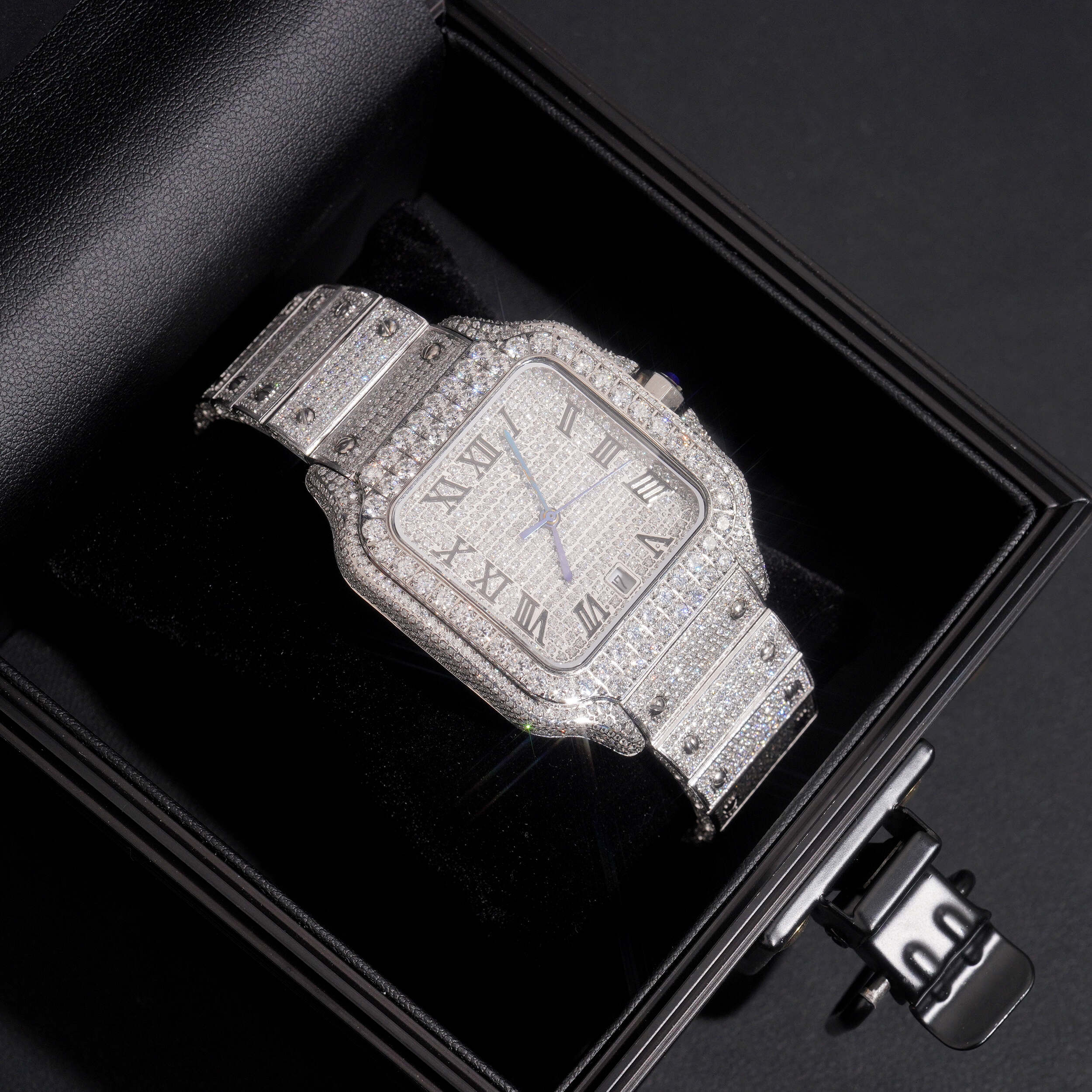 Iced Out Men Watch Moissanite Diamond Pass Diamond Tester detail - The Real Jewelry Company