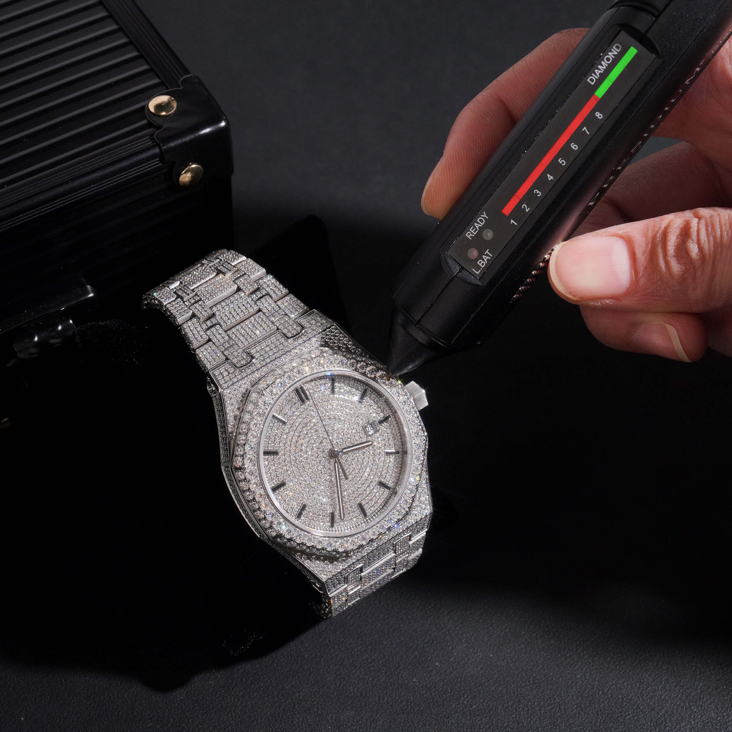 Moissanite Diamond Iced Out Buss Down Watch For Men close-up - The Real Jewelry Company