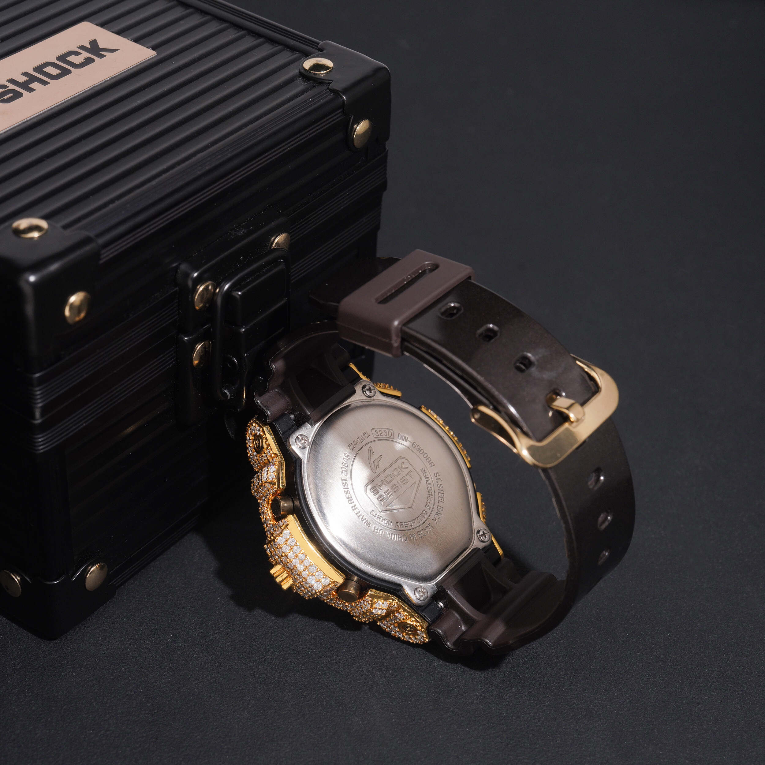 Chrome Heart Style G Shock DW6900 Iced Moissanite Watch close-up - The Real Jewelry Company