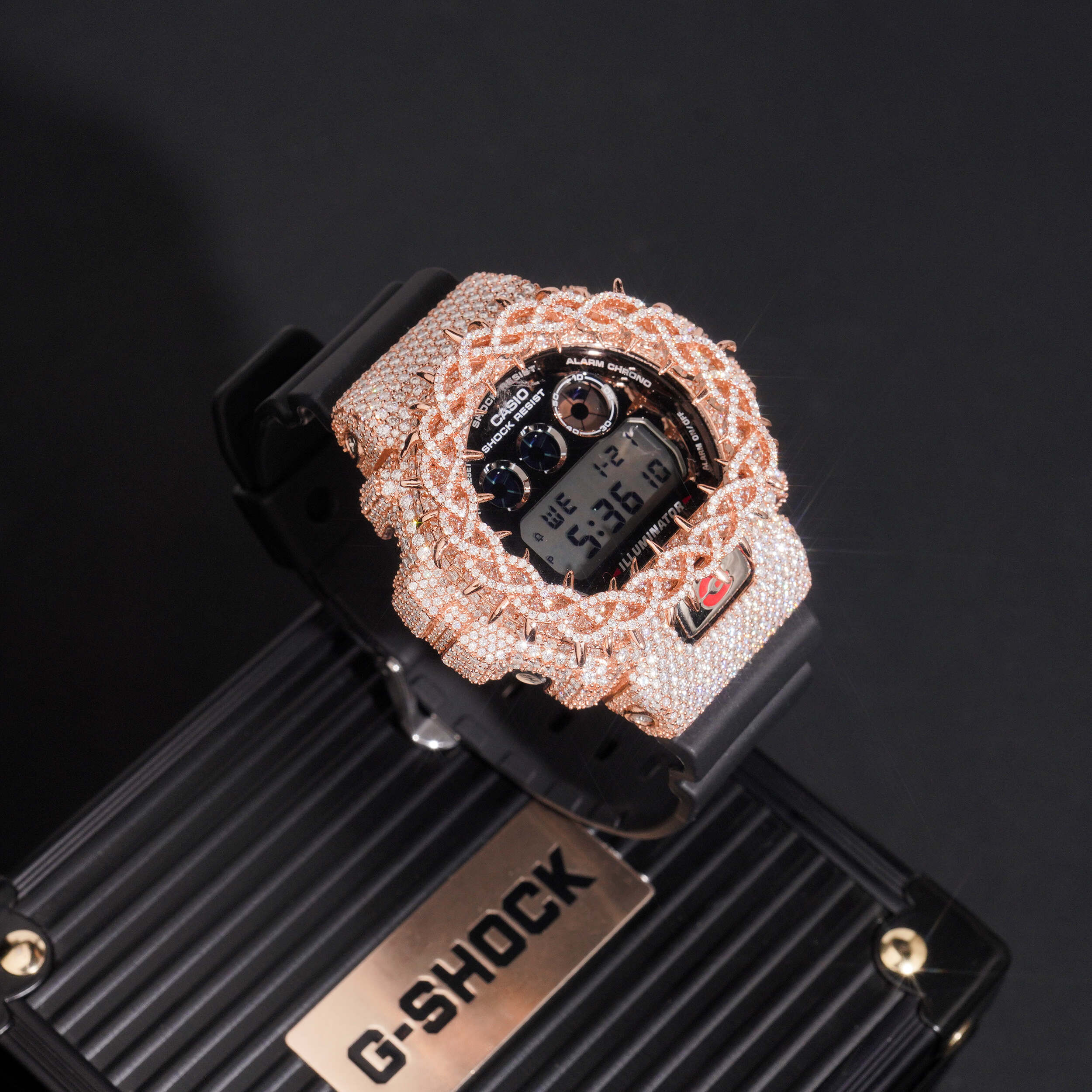 Throns Wire Link Moissanite Diamond Watch G SHOCK close-up - The Real Jewelry Company