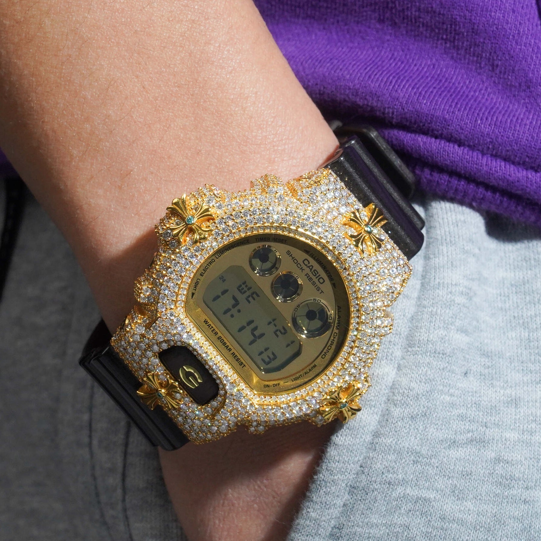 Chrome Heart Style G Shock DW6900 Iced Moissanite Watch - Moissanite Watch from The Real Jewelry Company