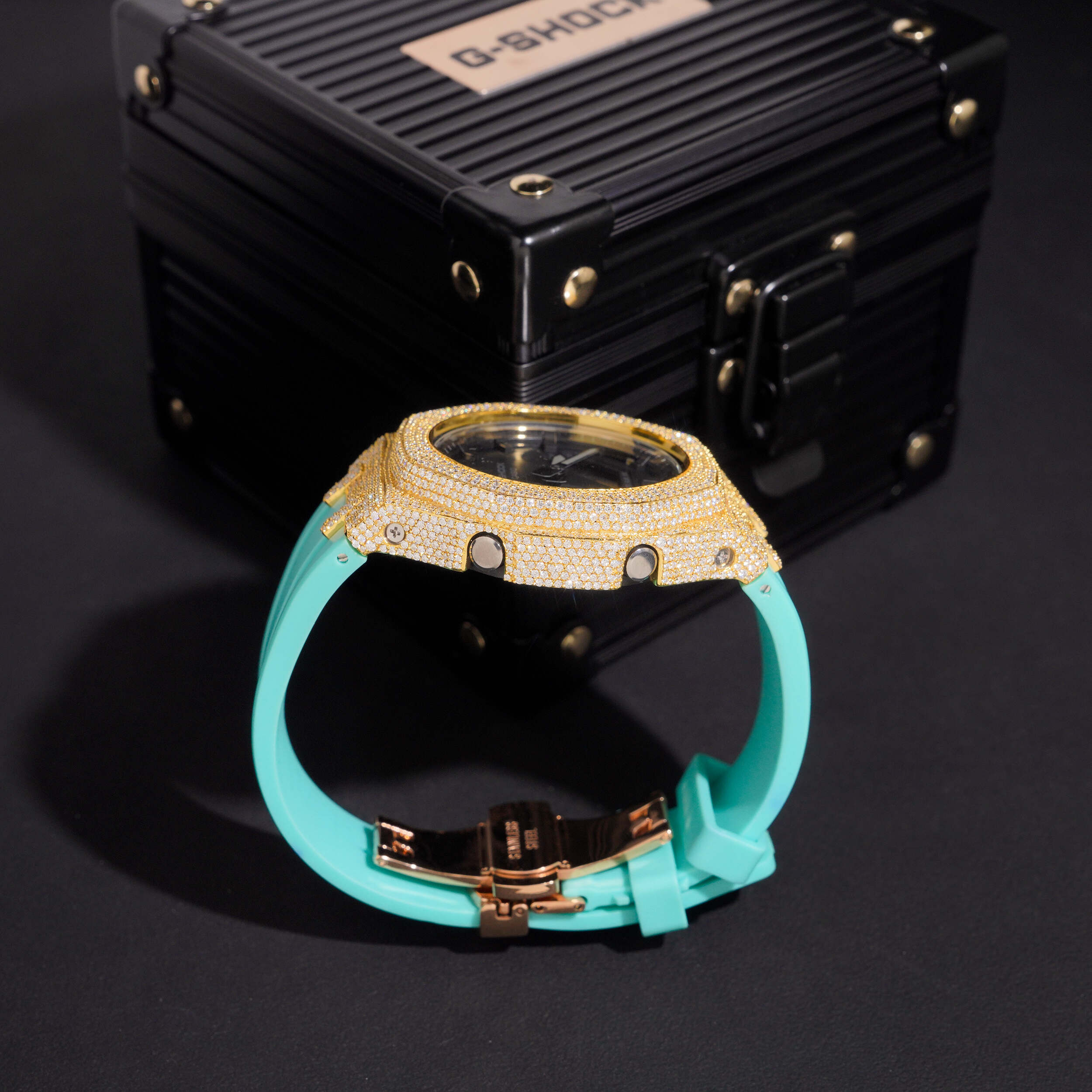 Icedout Casio G Shock GA2100  with VVS Moissanite Diamond Bezel detail - The Real Jewelry Company