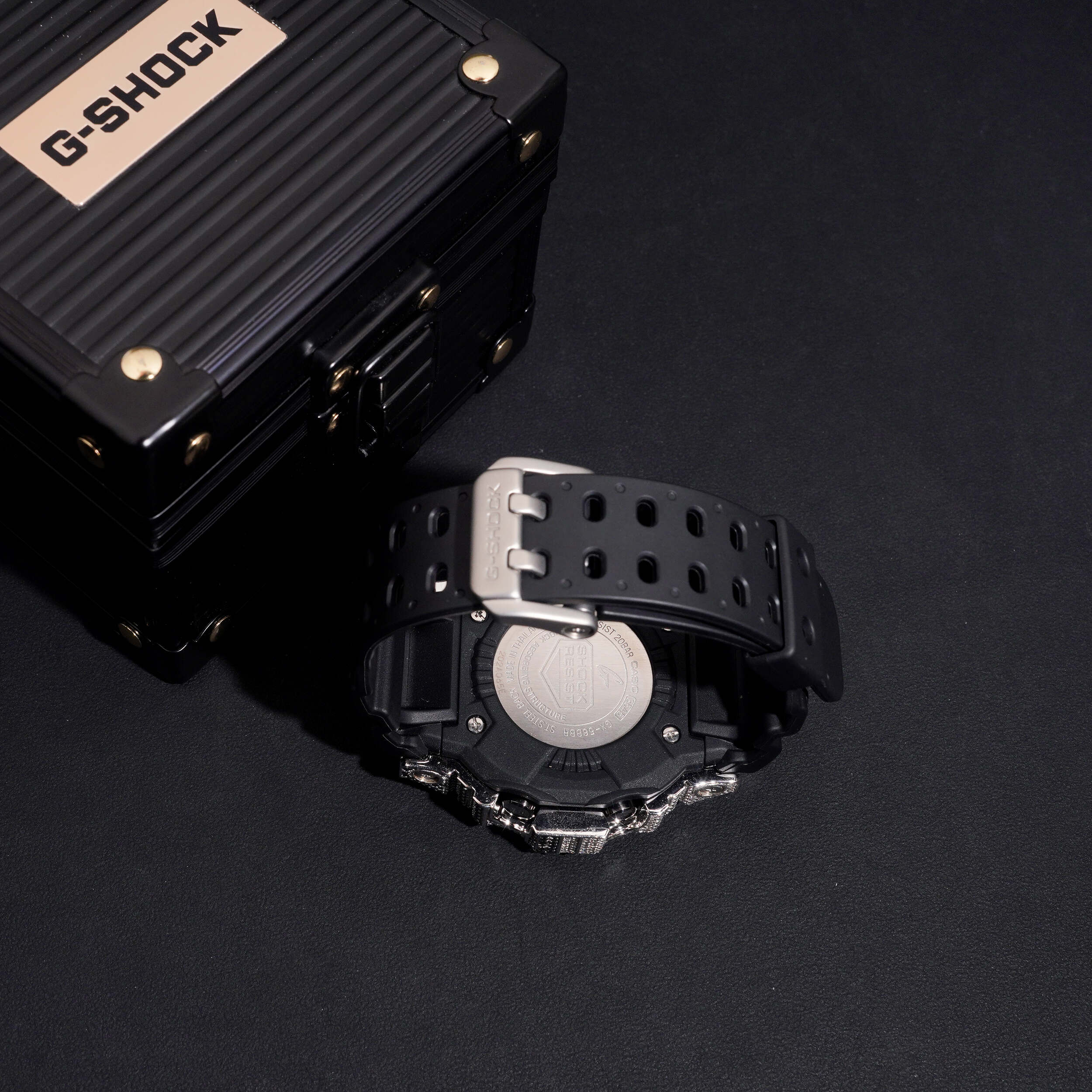 Black Mix White Moissanite Diamond Casio G Shock Watch GX56 on model - The Real Jewelry Company