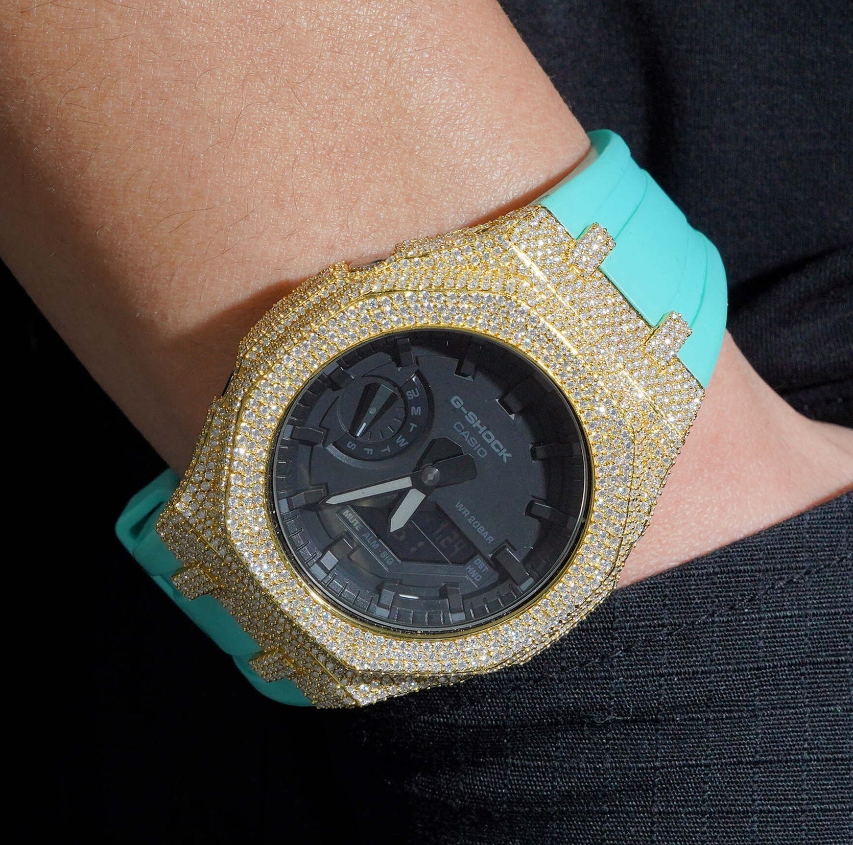 Icedout Casio G Shock GA2100  with VVS Moissanite Diamond Bezel - Moissanite Watch from The Real Jewelry Company