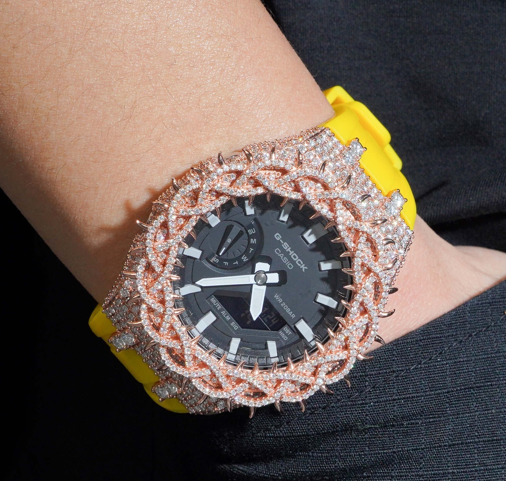 Yellow Band Iced Out G Shock GA2100 Watch - Moissanite Watch from The Real Jewelry Company