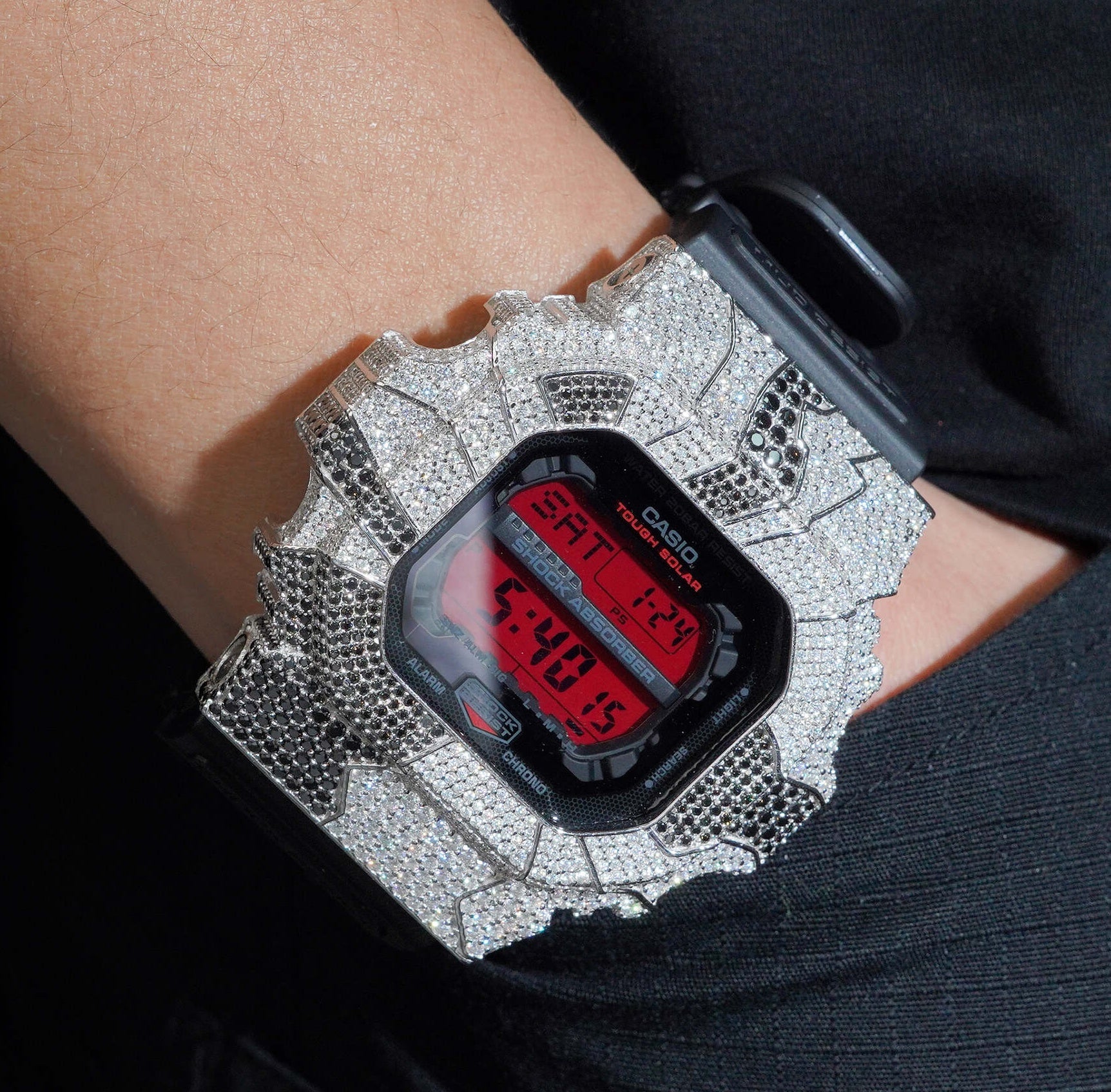 Black Mix White Moissanite Diamond Casio G Shock Watch GX56 - Moissanite Watch from The Real Jewelry Company