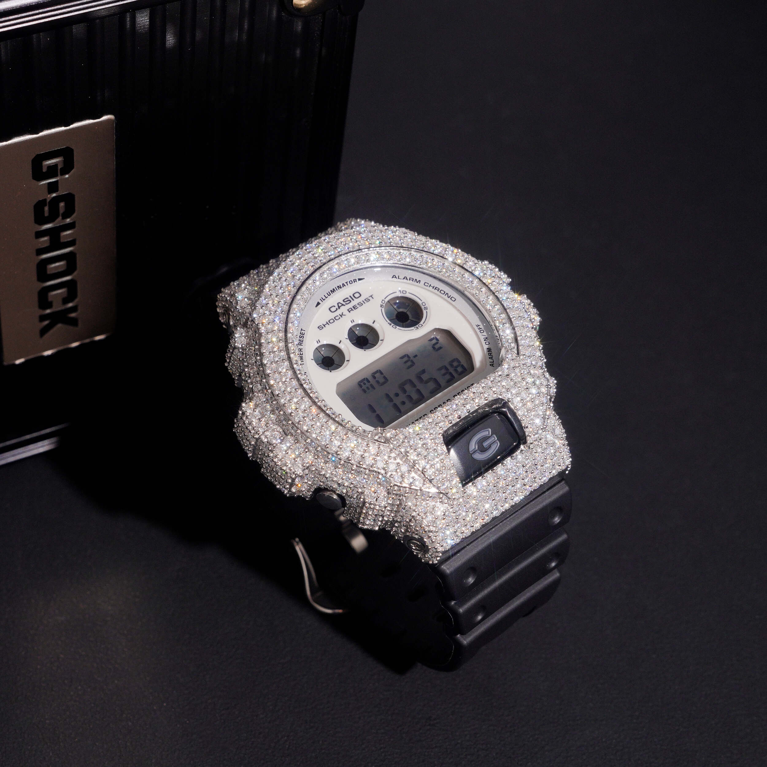 Fully Iced Moissanite Diamond DW6900 Watch G Shock detail - The Real Jewelry Company