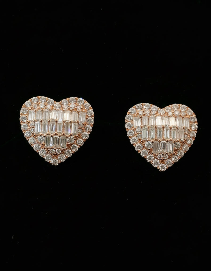 Baguette Cut Moissanite Hearts Halo Earrings