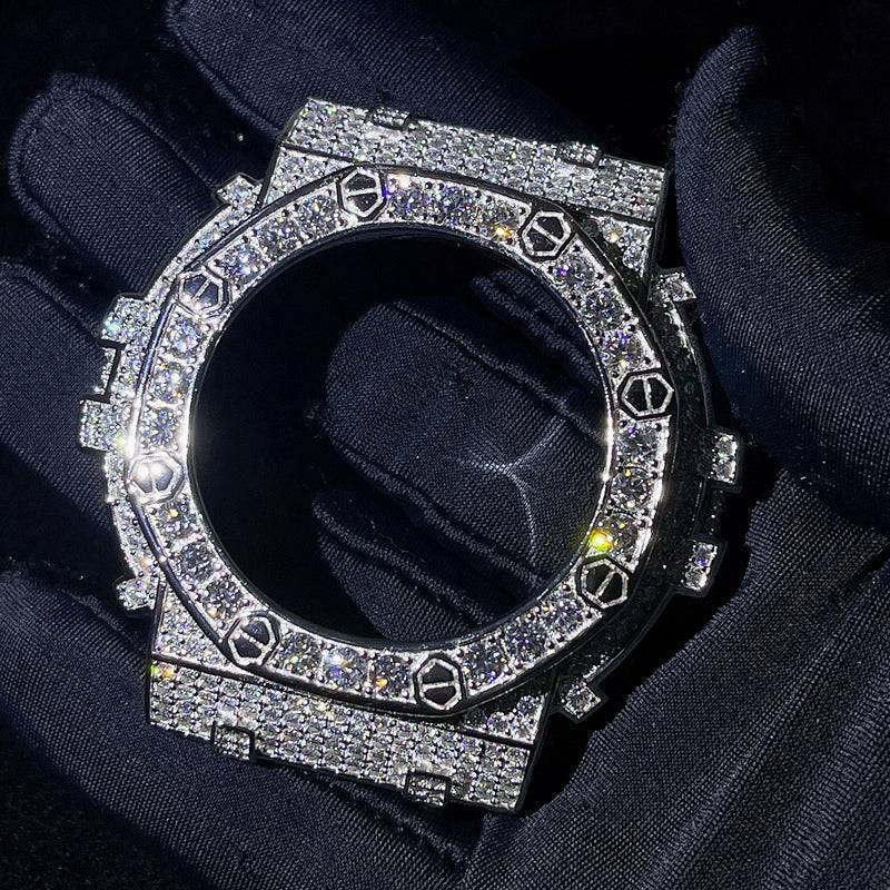 Custom G Shock GA100 Moissanite Watches Case 14K Gold side view - The Real Jewelry Company