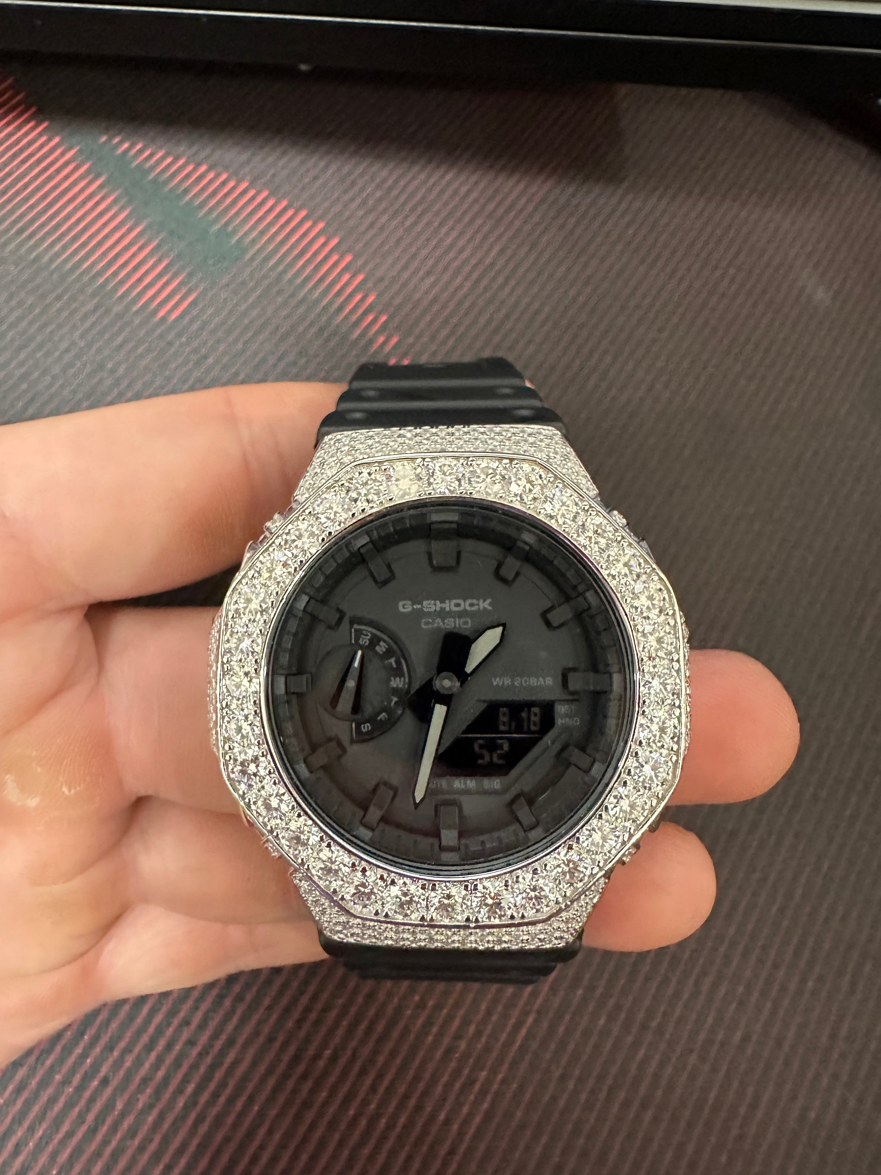Custom G Shock GA2100 Diamond Watches Case 14K Gold close-up - The Real Jewelry Company