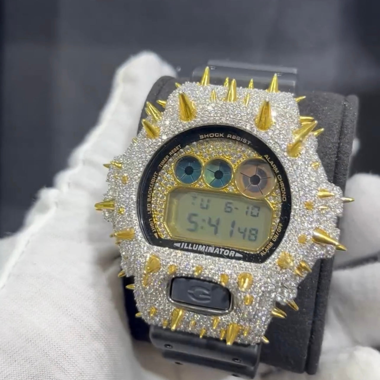 Custom Spike G Shock GA2100 Moissanite Watches Case 14K Gold - Moissanite Watch from The Real Jewelry Company